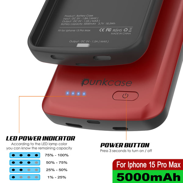 iPhone 15 Pro Max Battery Case, PunkJuice 5000mAH Fast Charging