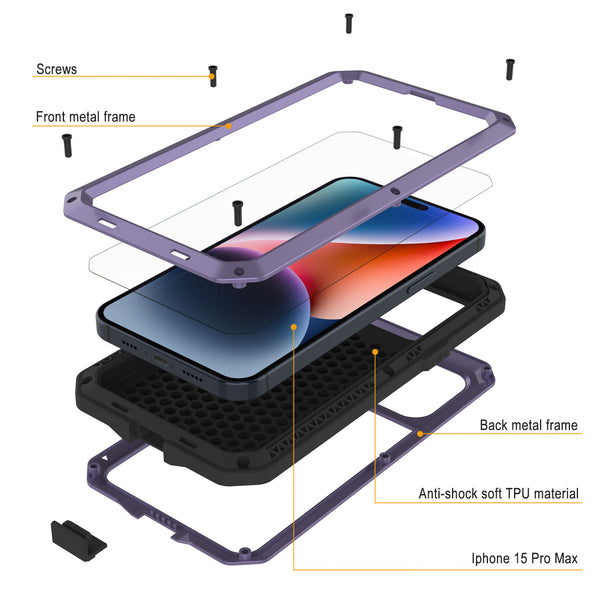 Custodia Ibrida Con Telaio In Alluminio Antiurto Per IPhone 15 14 Pro Max 13 16 - Generica - Foto 3