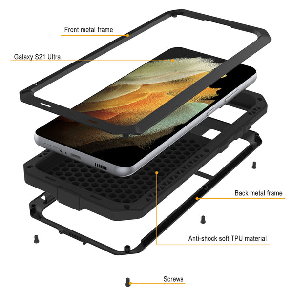 Metal Case Samsung S21 Hard Case Galaxy S21 Ultra Metal Case Black