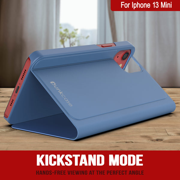 Punkcase iPhone 13 Mini Reflector Case Protective Flip Cover [Blue