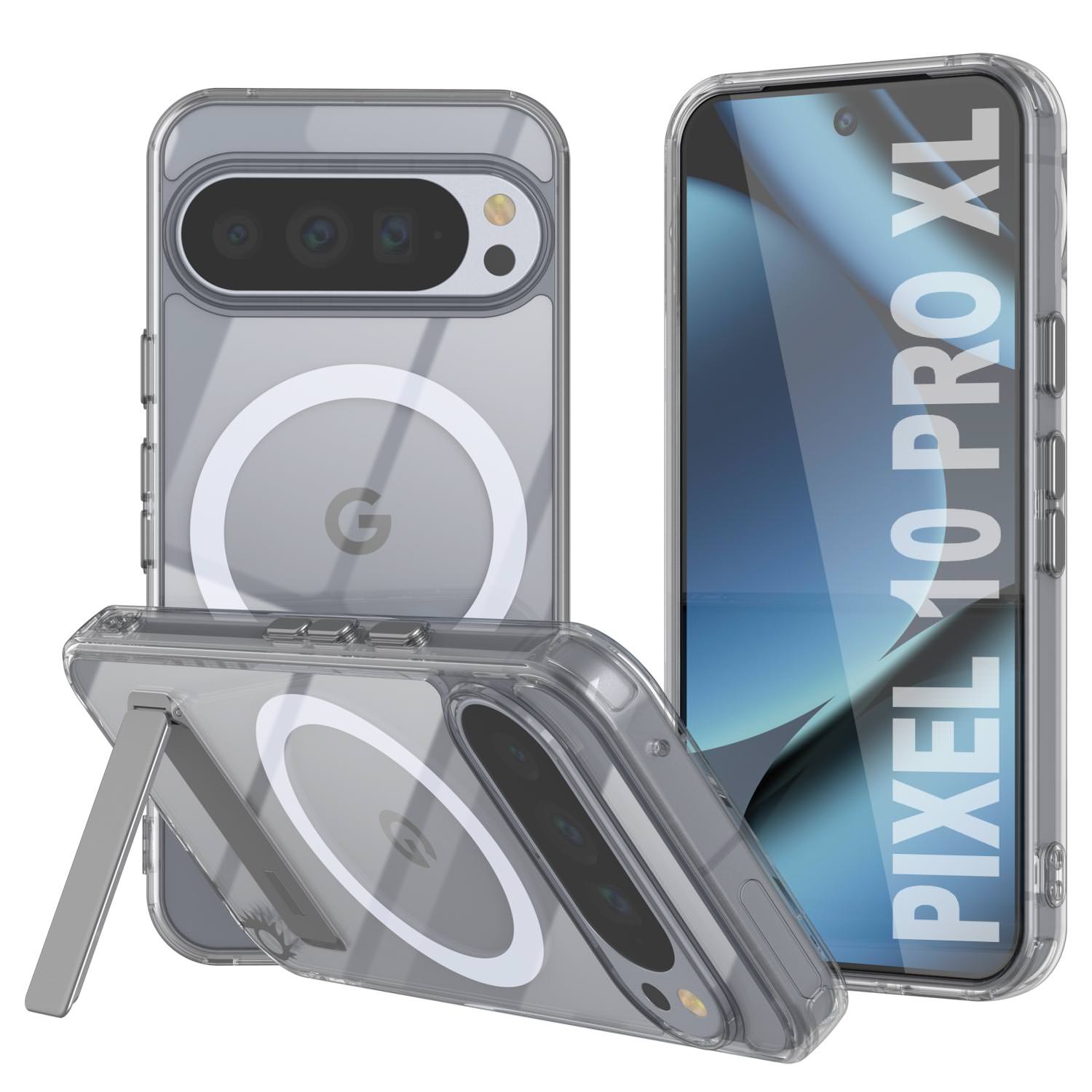 PunkCase for Google Pixel 10 Pro XL [Crystal Kickstand Series] Magnetic Clear Case w/Kickstand