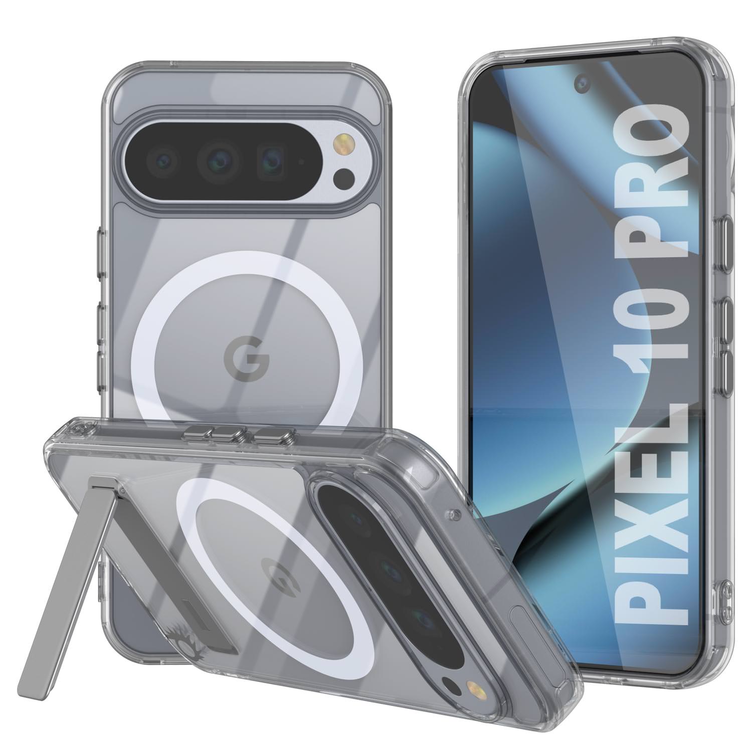 PunkCase for Google Pixel 10 Pro [Crystal Kickstand Series] Magnetic Clear Case w/Kickstand