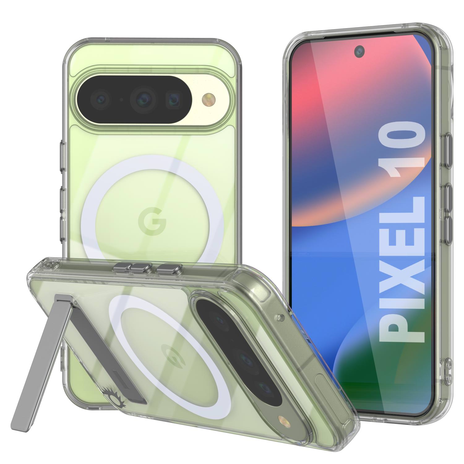 PunkCase for Google Pixel 10 [Crystal Kickstand Series] Magnetic Clear Case w/Kickstand