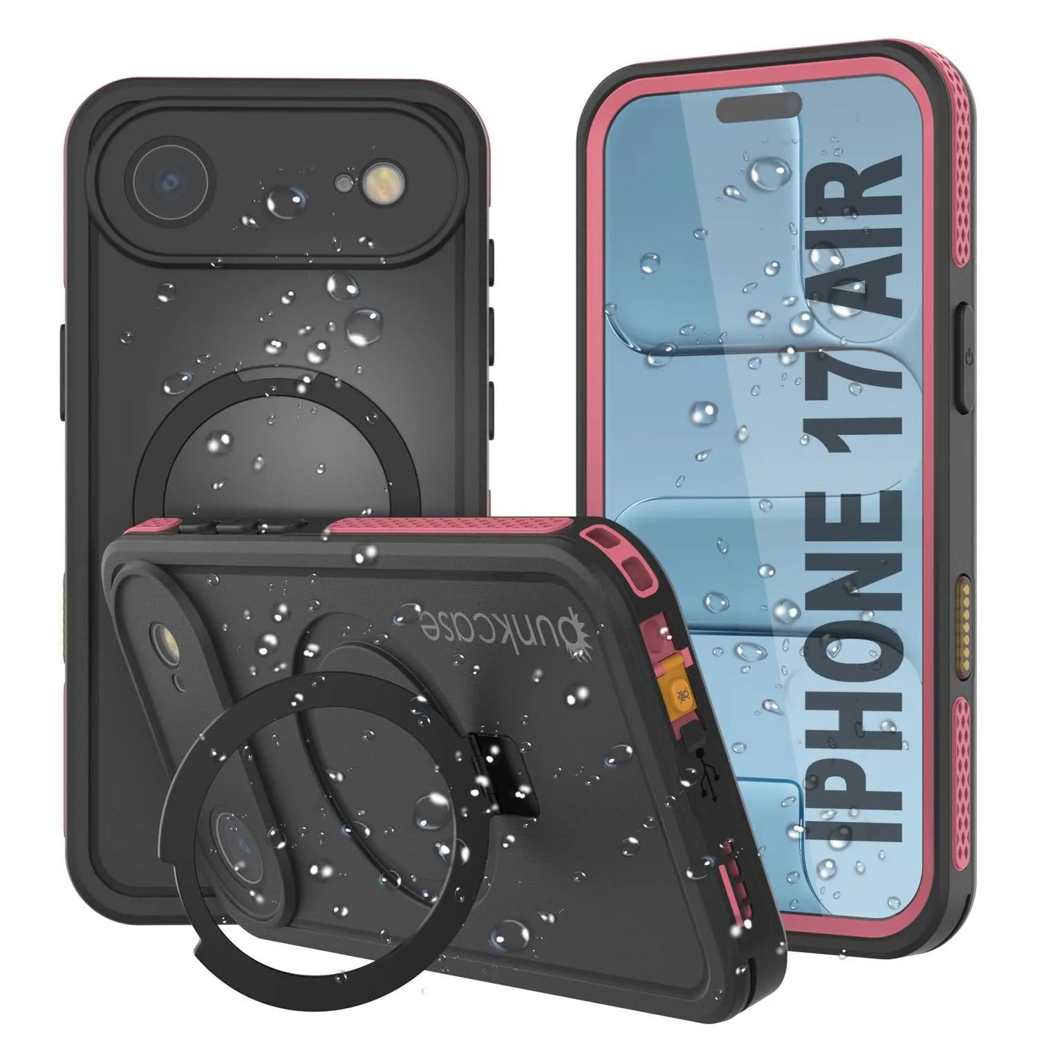iPhone 17 Air Waterproof Case [Kickstud 2.0 Series] Protective IP68 Cover W/Screen Protector & Kickstand [Pink]