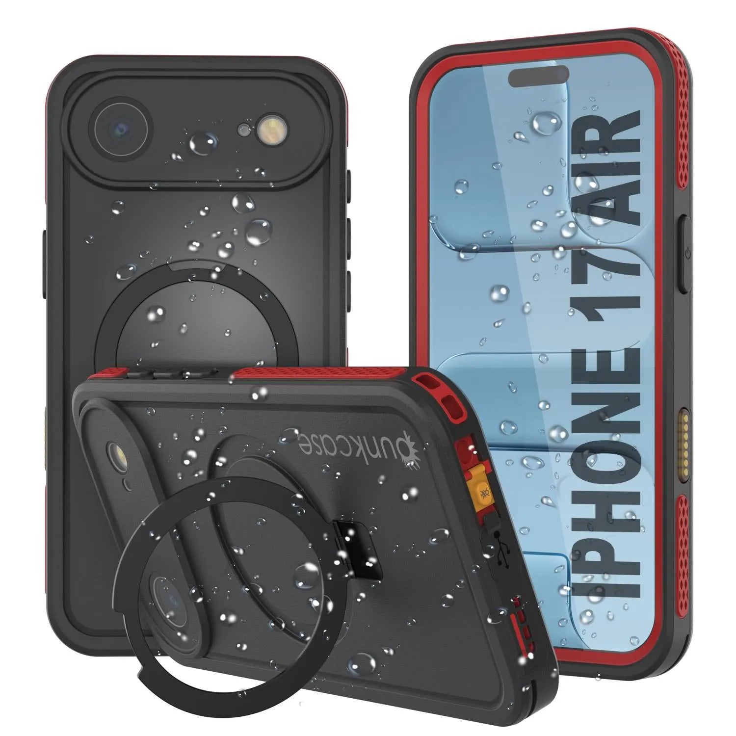 iPhone 17 Air Waterproof Case [Kickstud 2.0 Series] Protective IP68 Cover W/Screen Protector & Kickstand [Red]