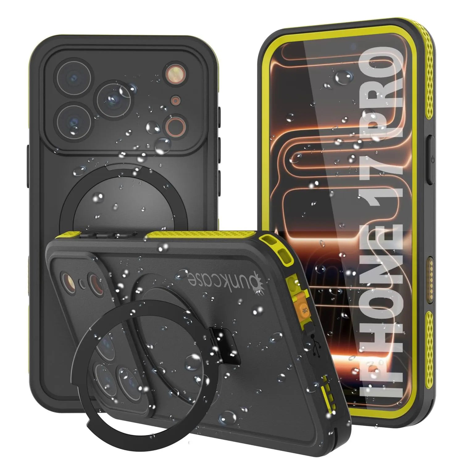 iPhone 17 pro Waterproof Case [Kickstud 2.0 Series] Protective IP68 Cover W/Screen Protector & Kickstand [Yellow]
