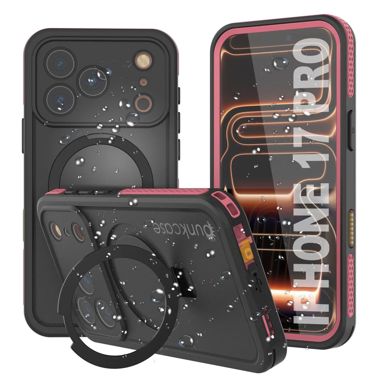 iPhone 17 pro Waterproof Case [Kickstud 2.0 Series] Protective IP68 Cover W/Screen Protector & Kickstand [Pink]
