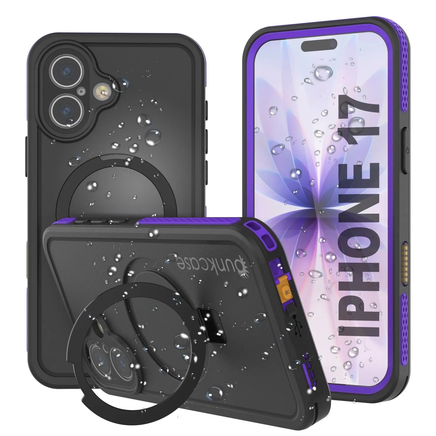 iPhone 17 Waterproof Case [Kickstud 2.0 Series] Protective IP68 Cover W/Screen Protector & Kickstand [Purple]