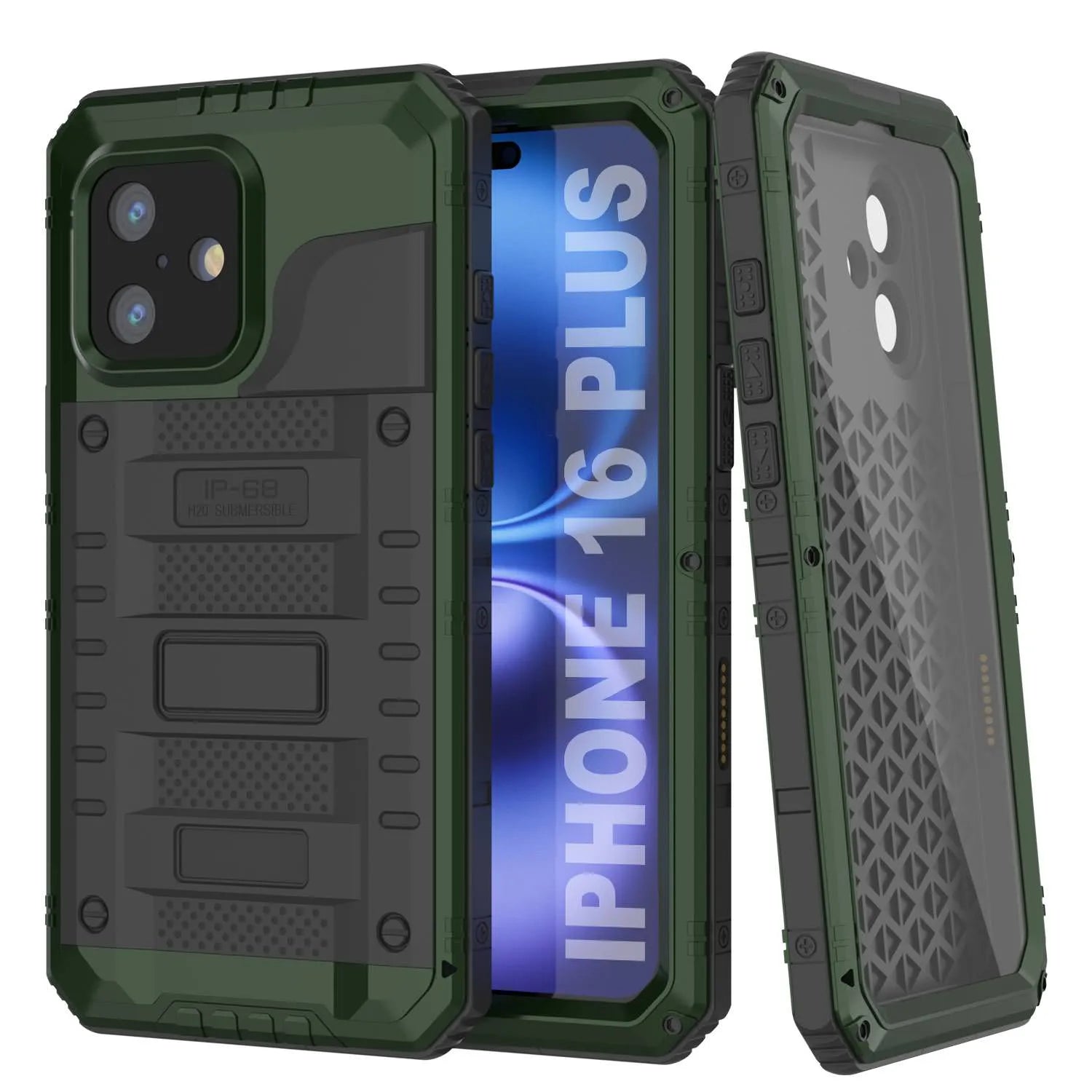 iPhone 16 Plus Metal Extreme 3.0 Series Aluminum Waterproof Case IP68 W/Buillt in Screen Protector & Kickstand [Dark Green]