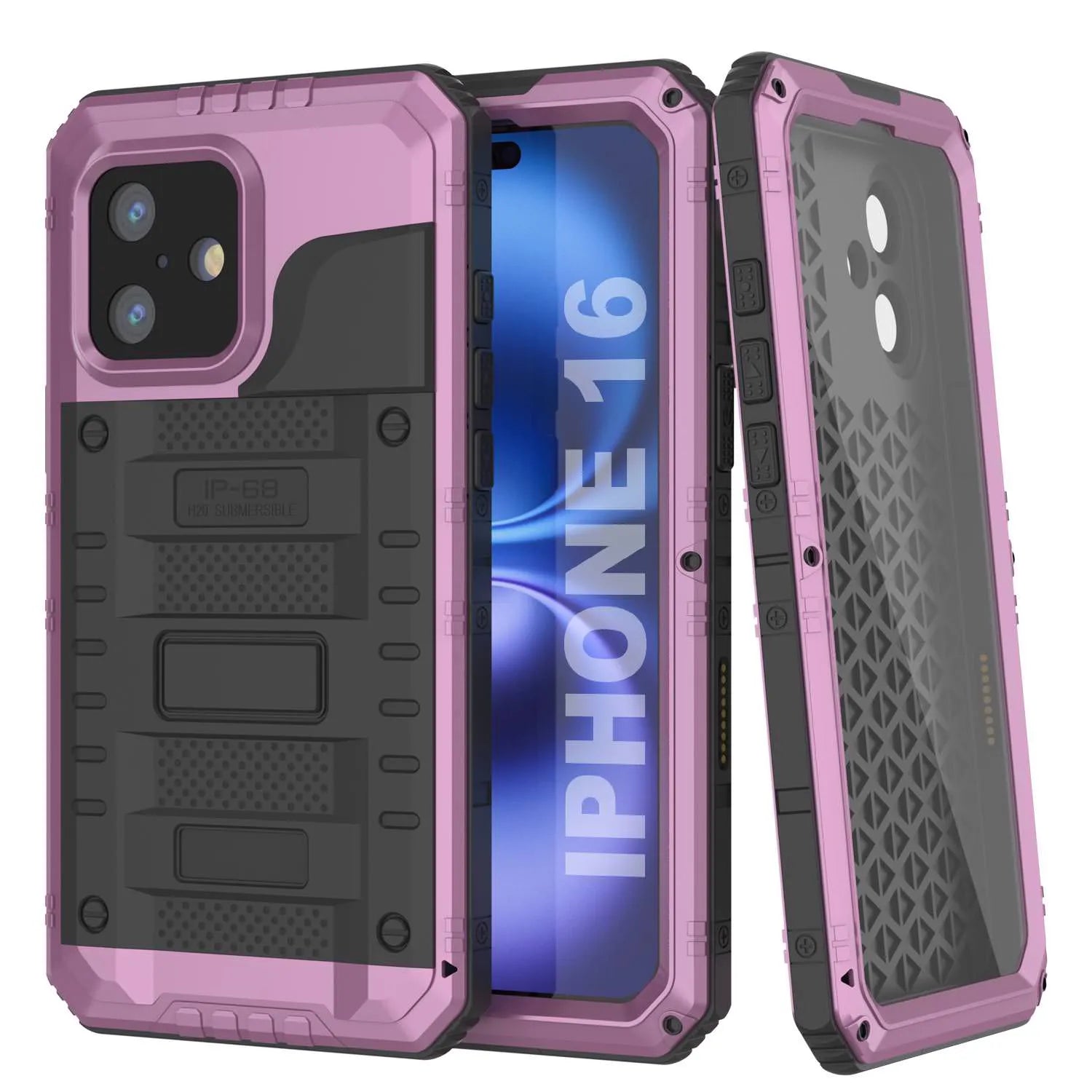 iPhone 16 Metal Extreme 3.0 Series Aluminum Waterproof Case IP68 W/Buillt in Screen Protector & Kickstand [Pink]