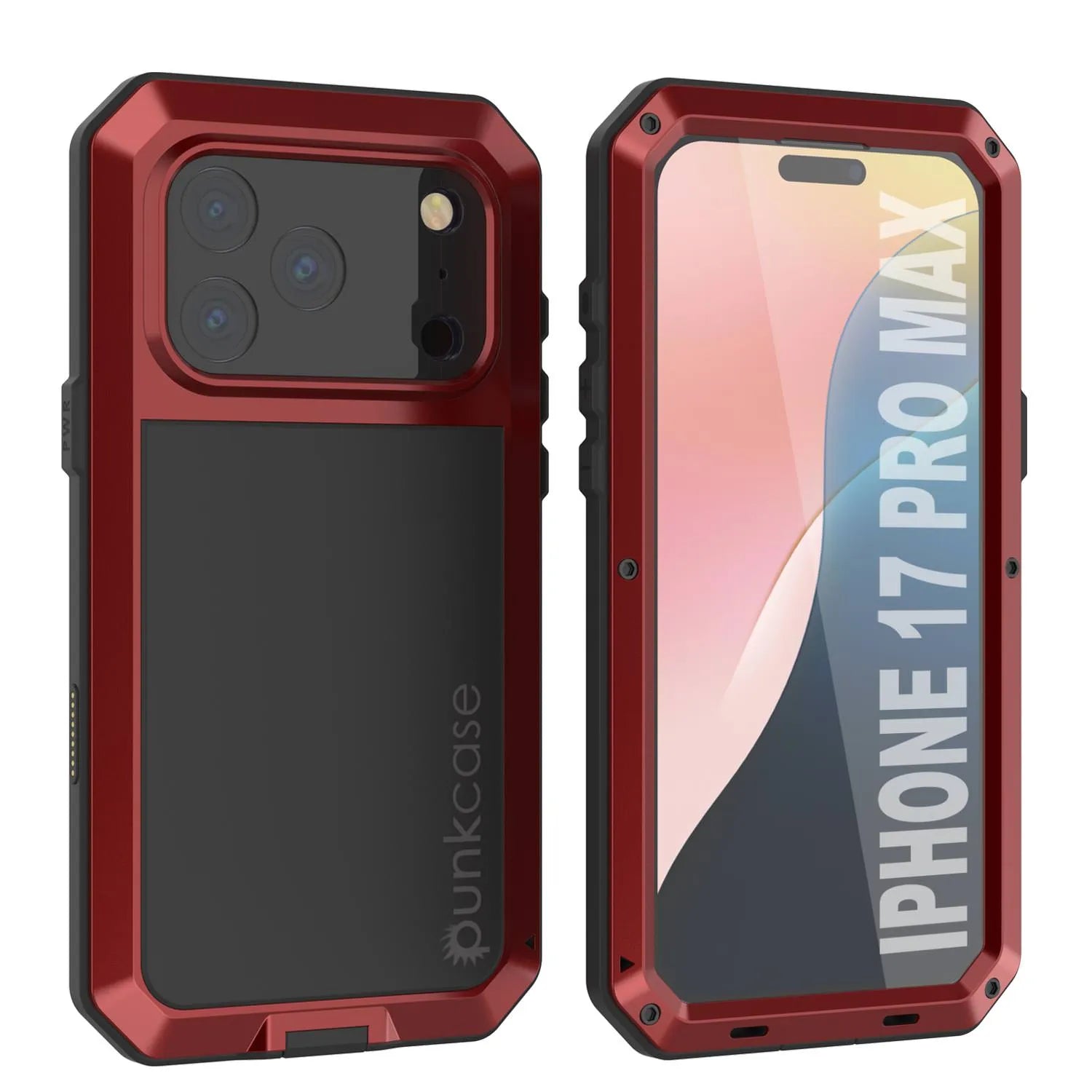 iPhone 17 Pro Max Metal Case, Heavy Duty Military Grade Armor Cover [shock proof] Full Body Hard [Red]