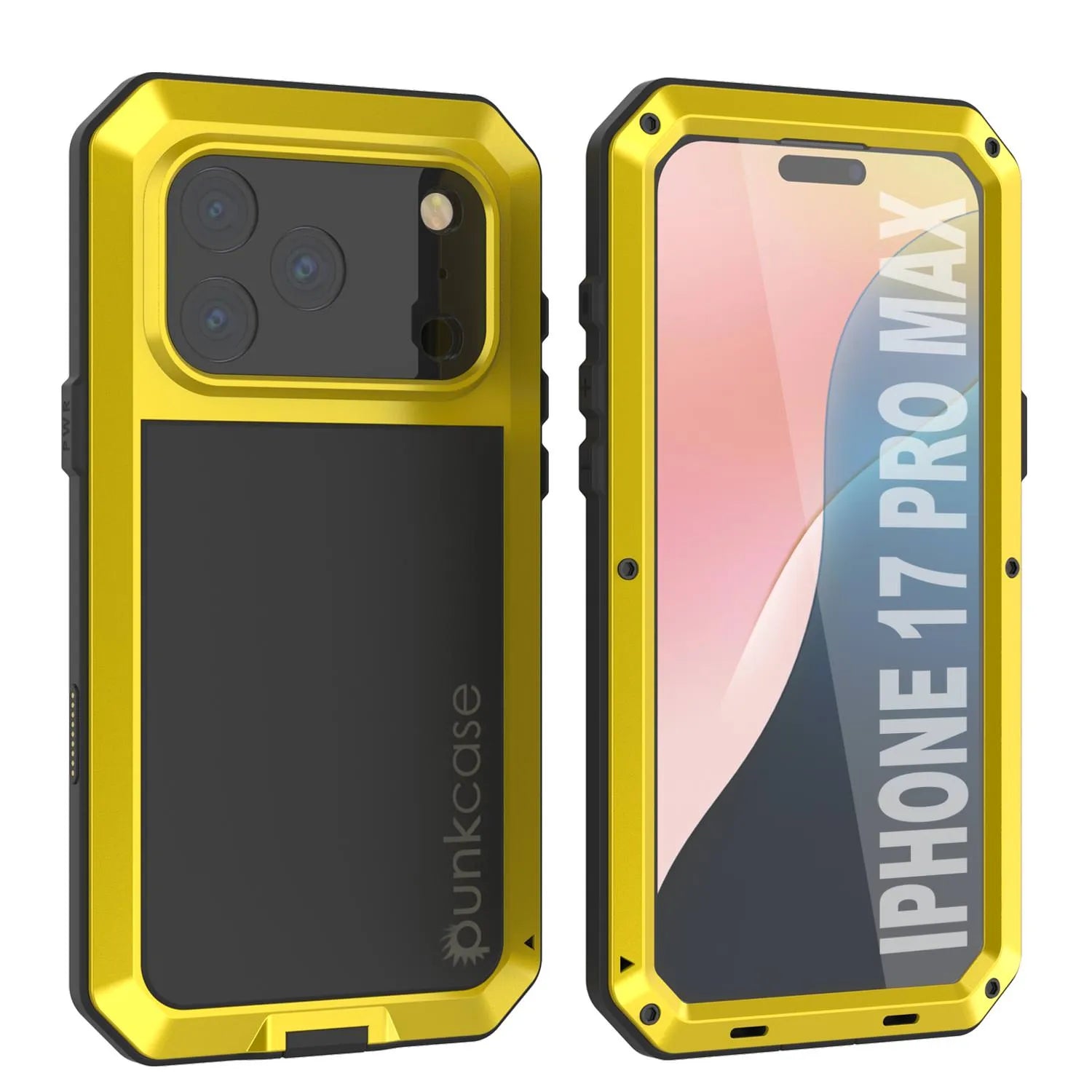 iPhone 17 Pro Max Metal Case, Heavy Duty Military Grade Armor Cover [shock proof] Full Body Hard [Yellow]