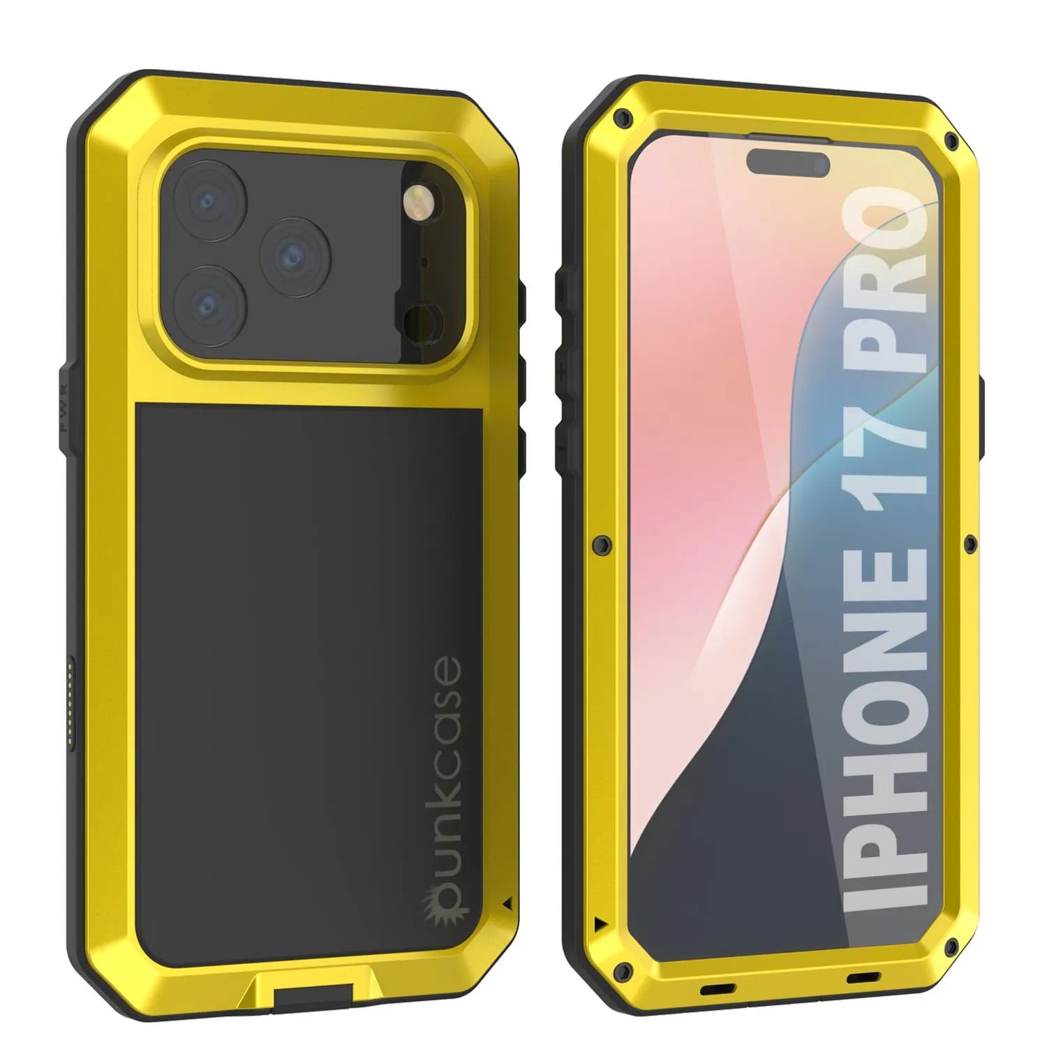 iPhone 17 Pro Metal Case, Heavy Duty Military Grade Armor Cover [shock proof] Full Body Hard [Yellow]