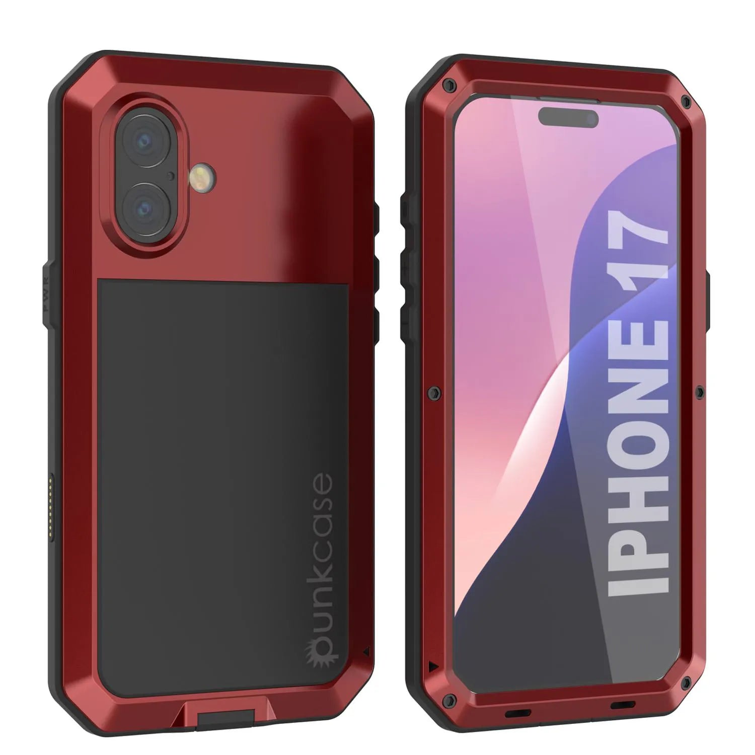 iPhone 17 Metal Case, Heavy Duty Military Grade Armor Cover [shock proof] Full Body Hard [Red]