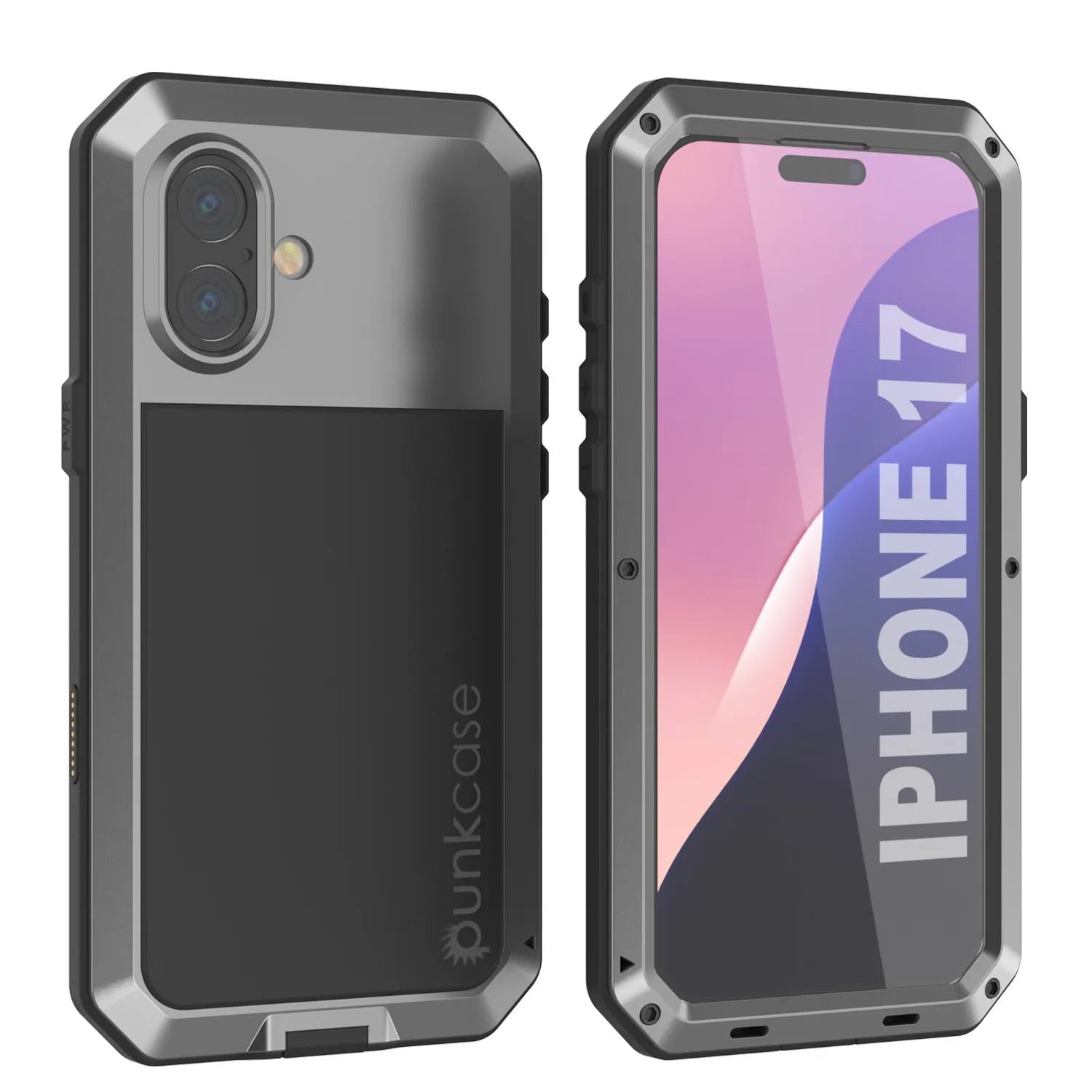 iPhone 17 Metal Case, Heavy Duty Military Grade Armor Cover [shock proof] Full Body Hard [Silver]