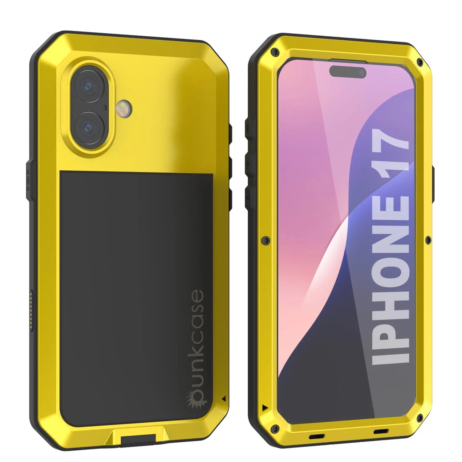 iPhone 17 Metal Case, Heavy Duty Military Grade Armor Cover [shock proof] Full Body Hard [Yellow]