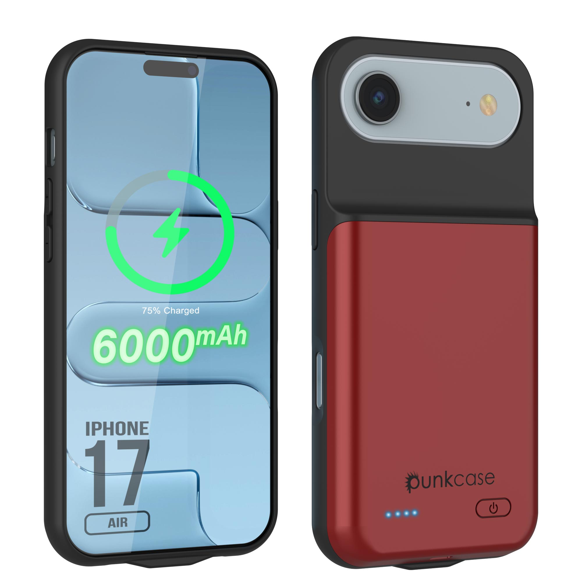 iPhone 17 Air Battery Case, PunkJuice 6000mah Fast Charging Case [Red]