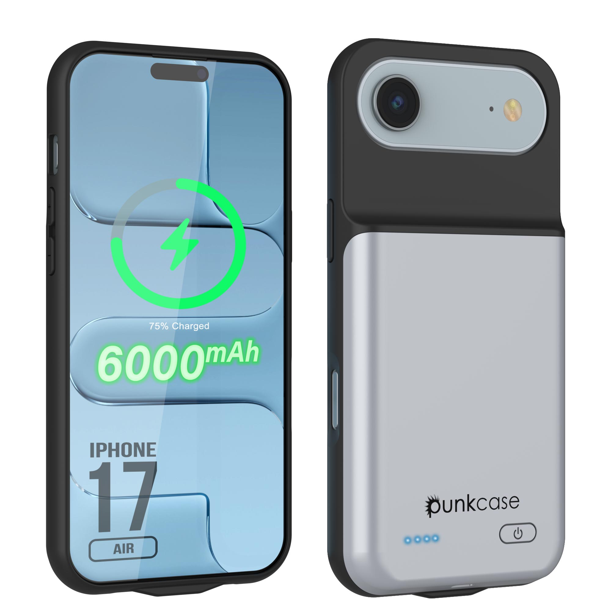 iPhone 17 Air Battery Case, PunkJuice 6000mah Fast Charging Case [White]