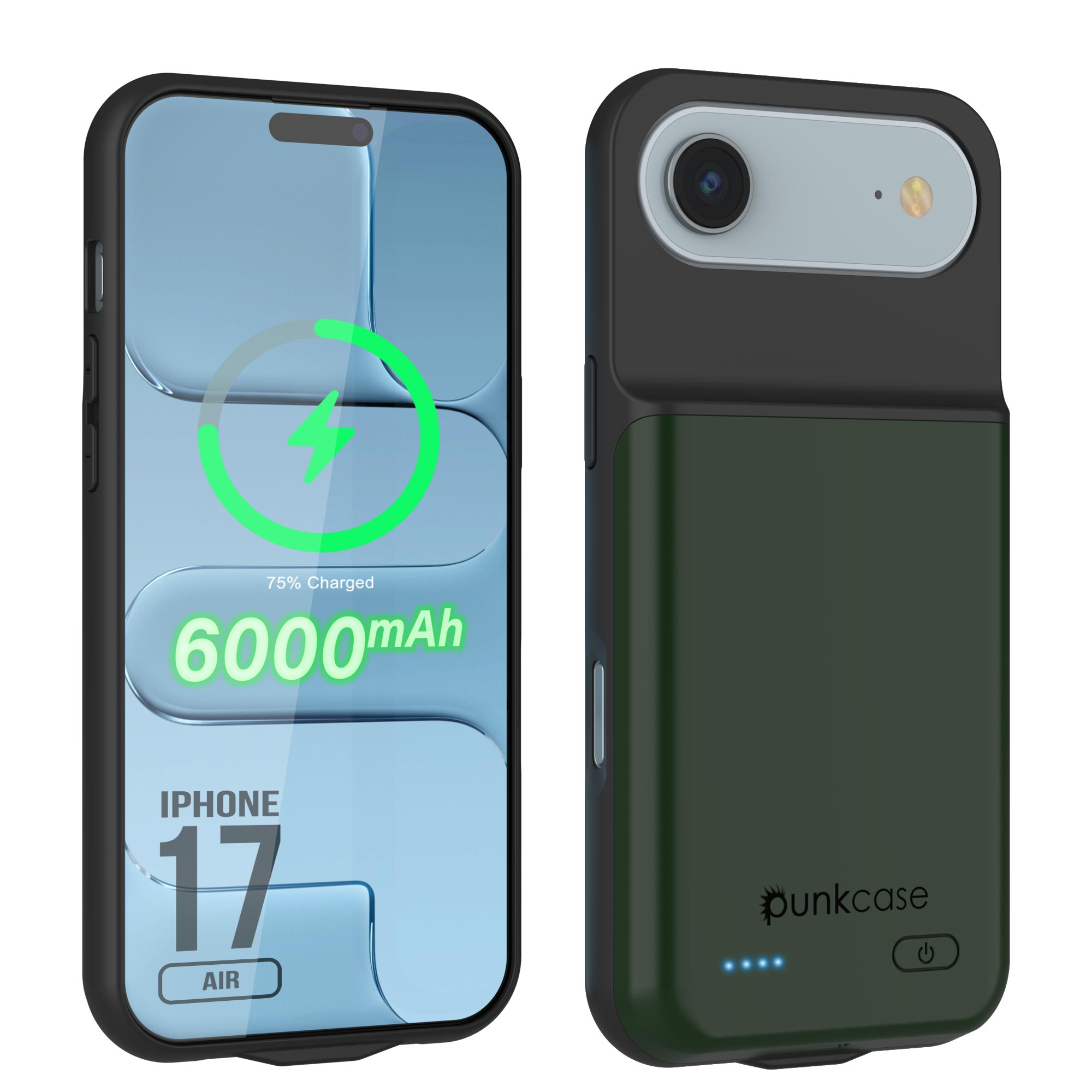 iPhone 17 Air Battery Case, PunkJuice 6000mah Fast Charging Case [Green]
