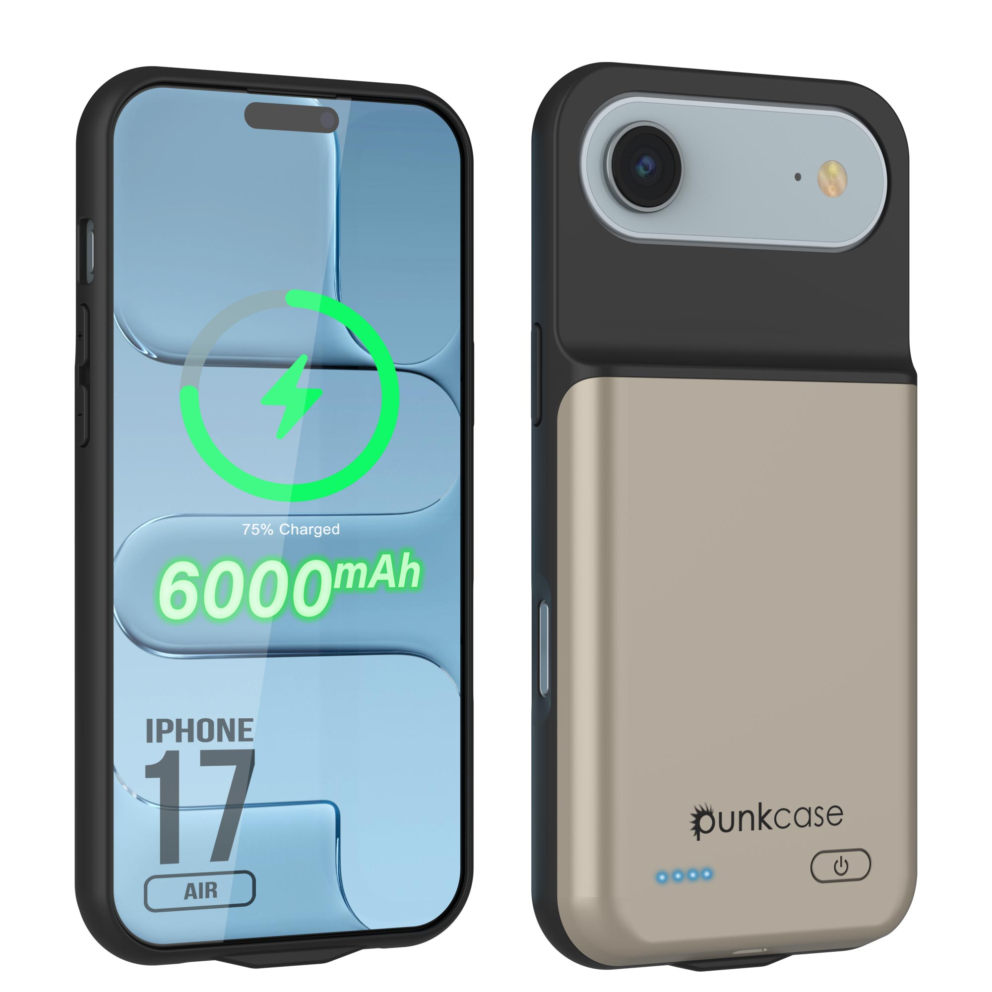 iPhone 17 Air Battery Case, PunkJuice 6000mah Fast Charging Case [Gold]