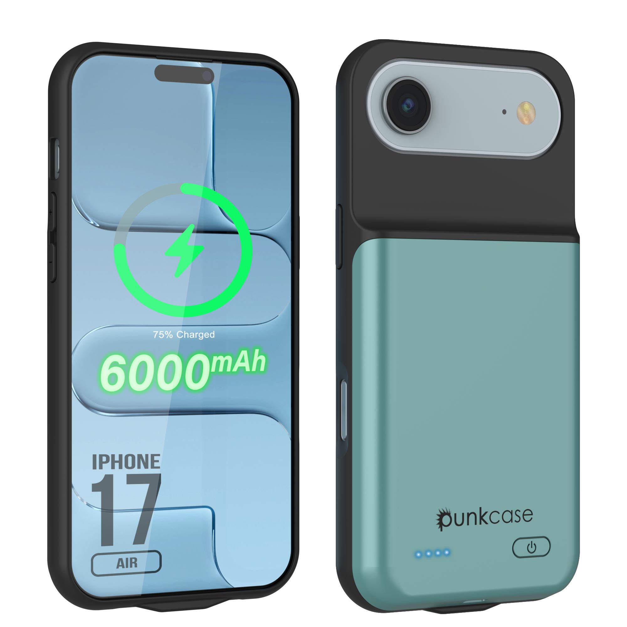 iPhone 17 Air Battery Case, PunkJuice 6000mah Fast Charging Case [Teal]