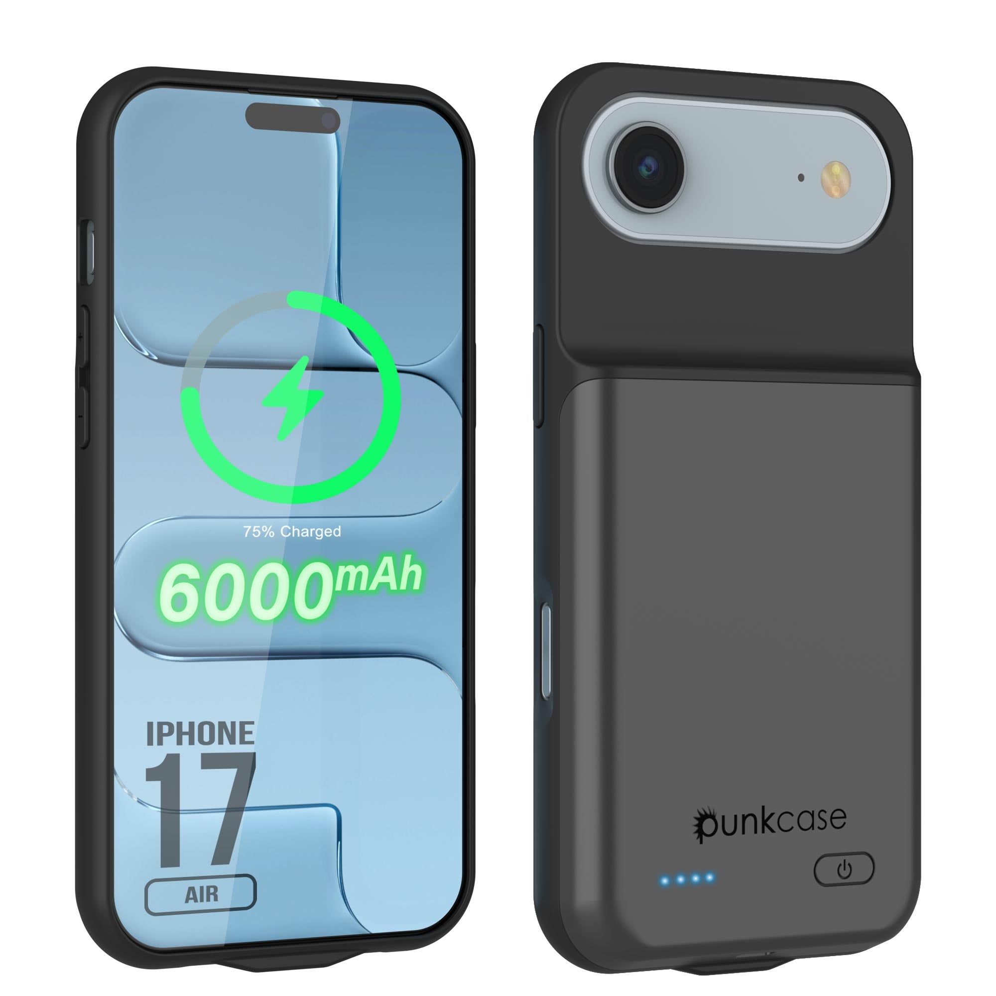 iPhone 17 Air Battery Case, PunkJuice 6000mah Fast Charging Case [Grey]