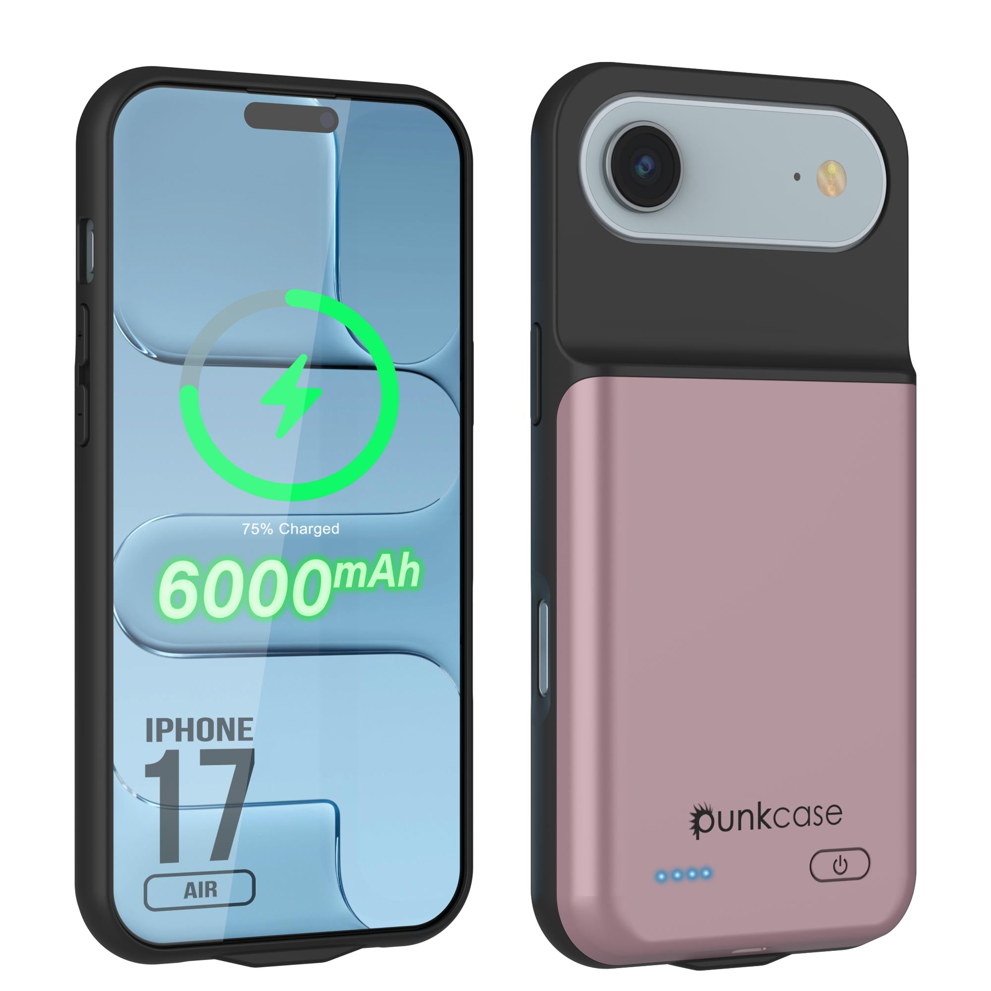 iPhone 17 Air Battery Case, PunkJuice 6000mah Fast Charging Case [Rose-Gold]