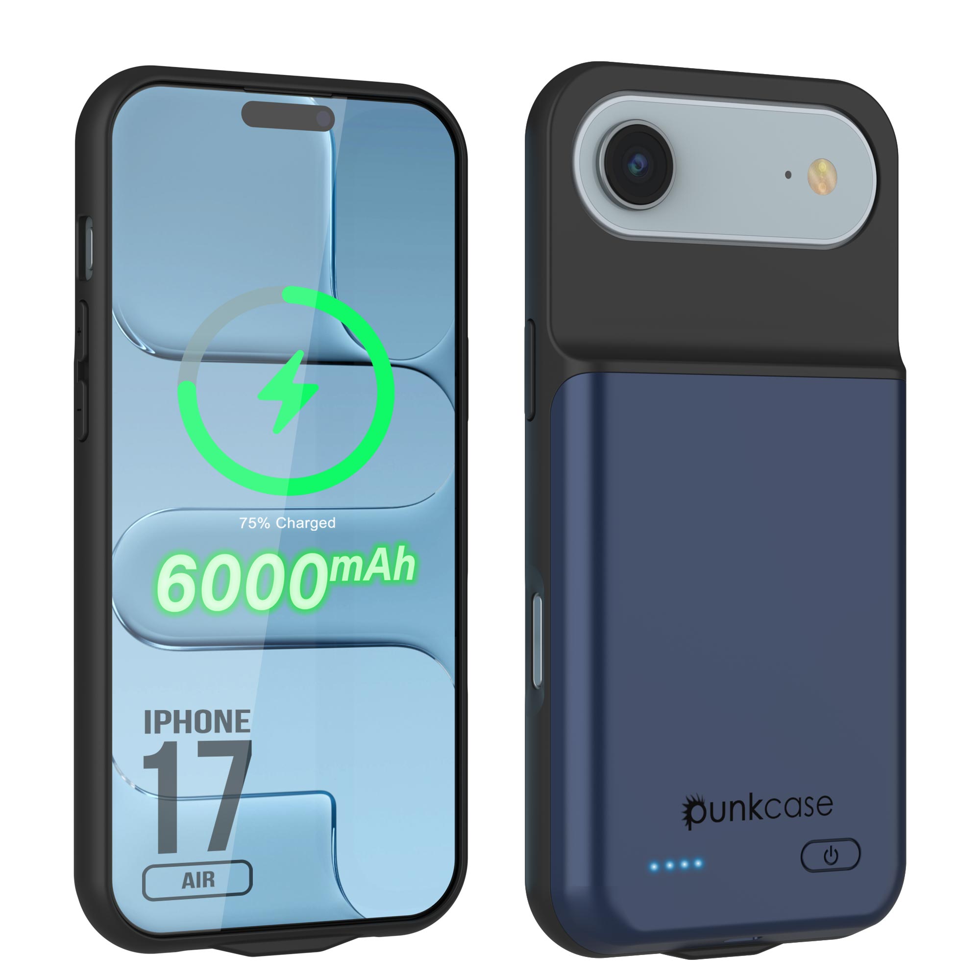 iPhone 17 Air Battery Case, PunkJuice 6000mah Fast Charging Case [Navy Blue]