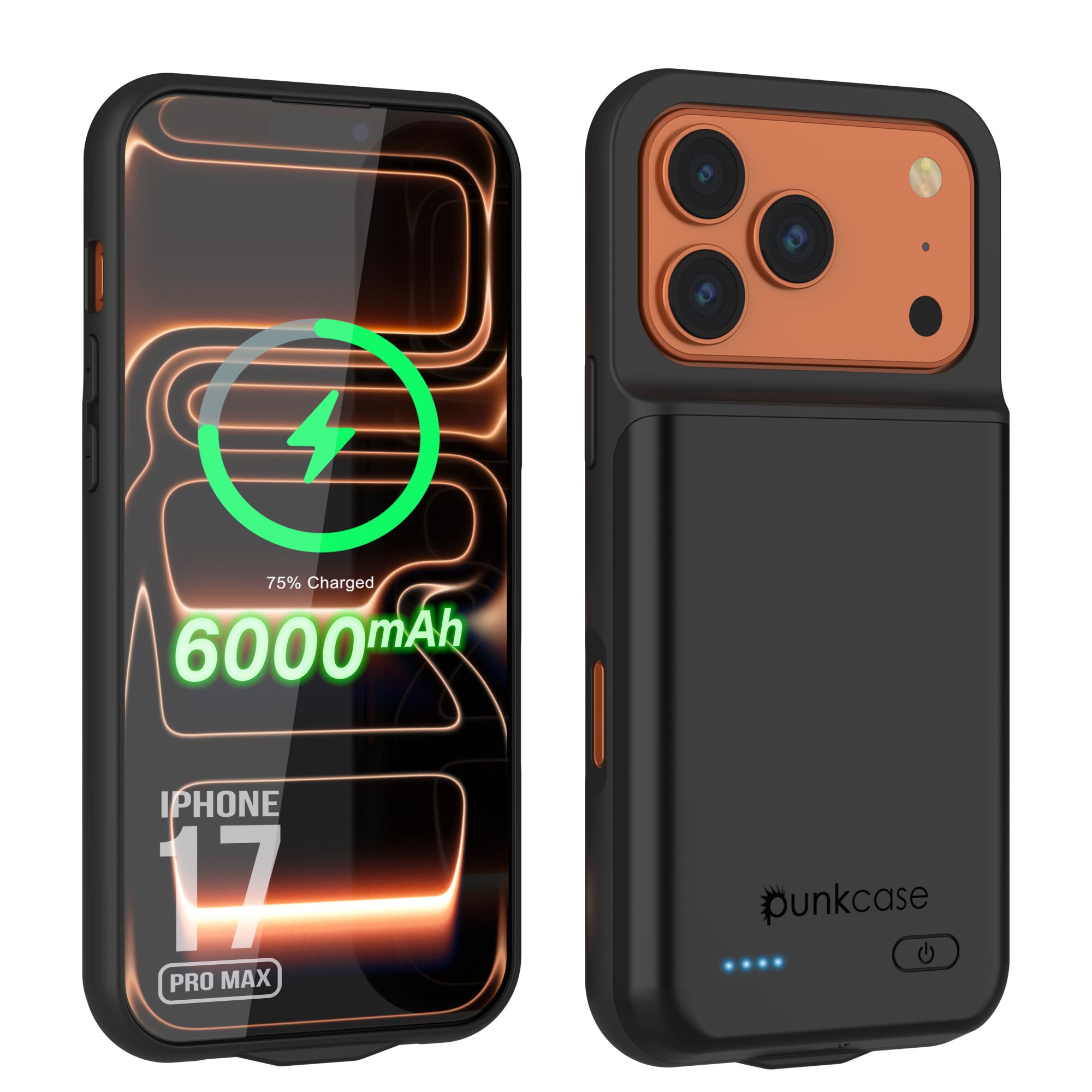 iPhone 17 Pro Max Battery Case, PunkJuice 6000mah Fast Charging Case [Black]