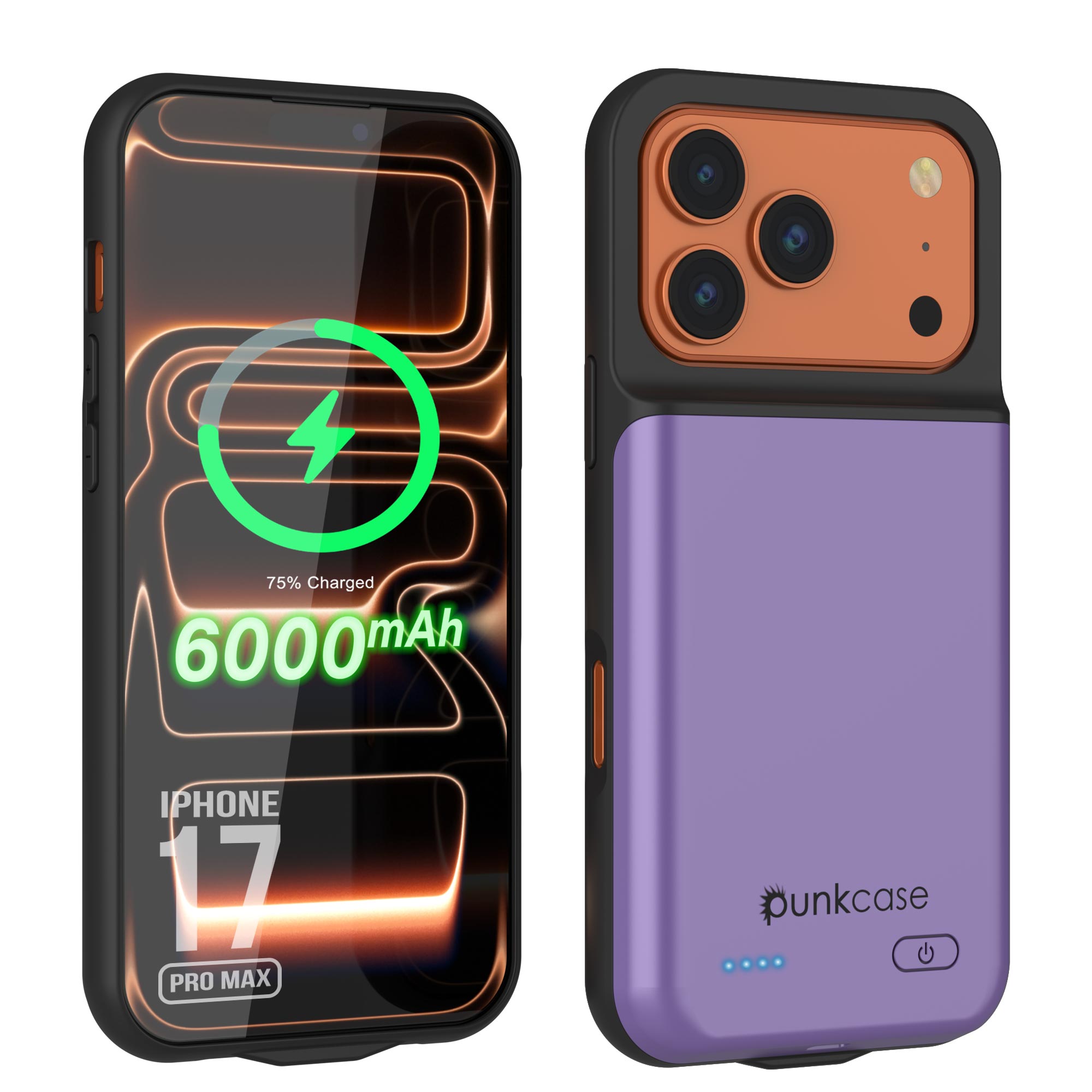 iPhone 17 Pro Max Battery Case, PunkJuice 6000mah Fast Charging Case [Purple]