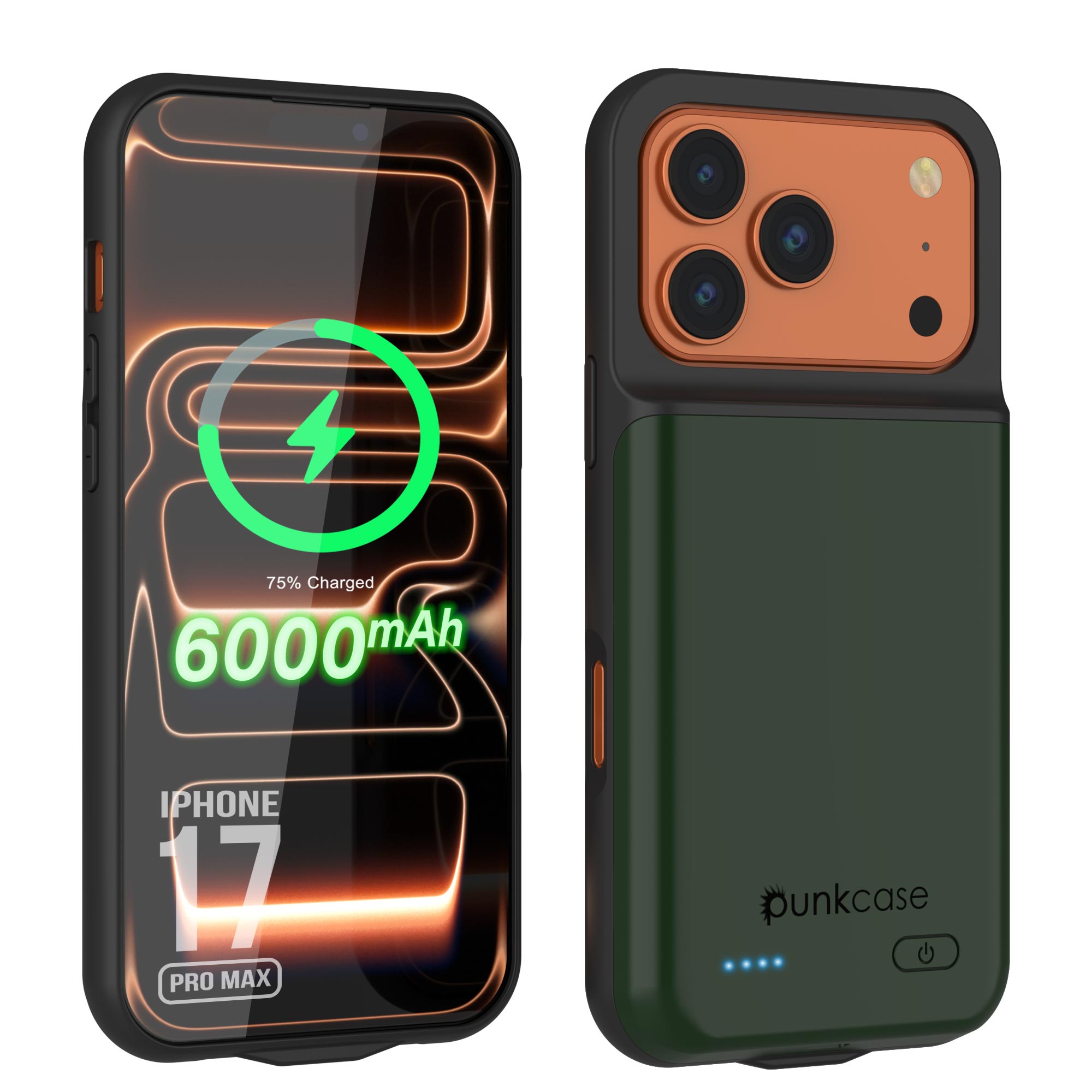 iPhone 17 Pro Max Battery Case, PunkJuice 6000mah Fast Charging Case [Green]