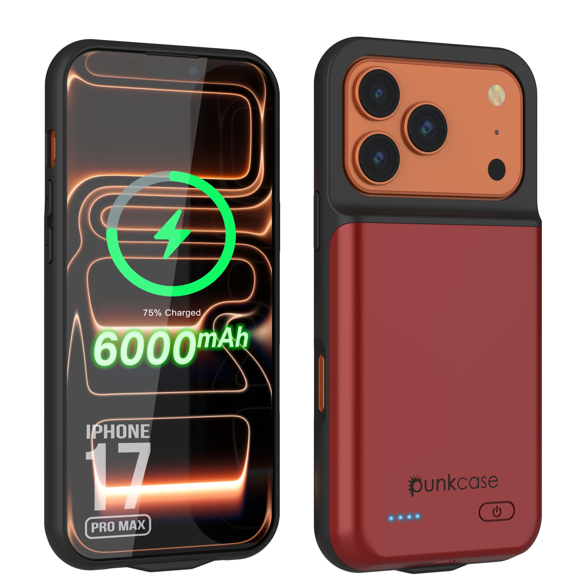 iPhone 17 Pro Max Battery Case, PunkJuice 6000mah Fast Charging Case [Red]
