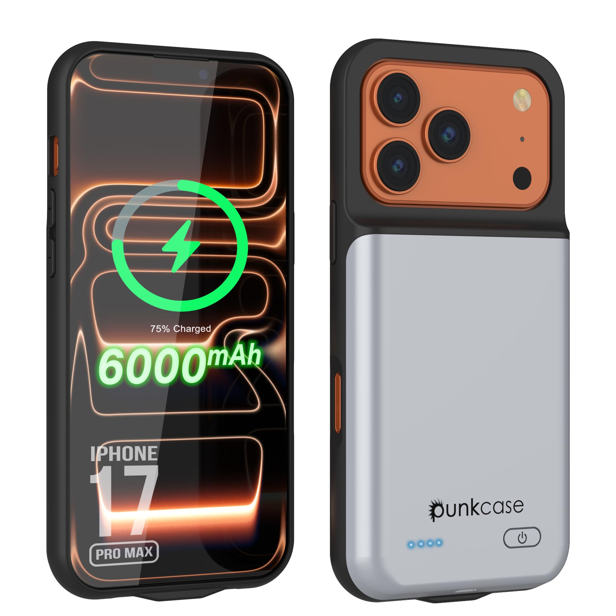 iPhone 17 Pro Max Battery Case, PunkJuice 6000mah Fast Charging Case [White]