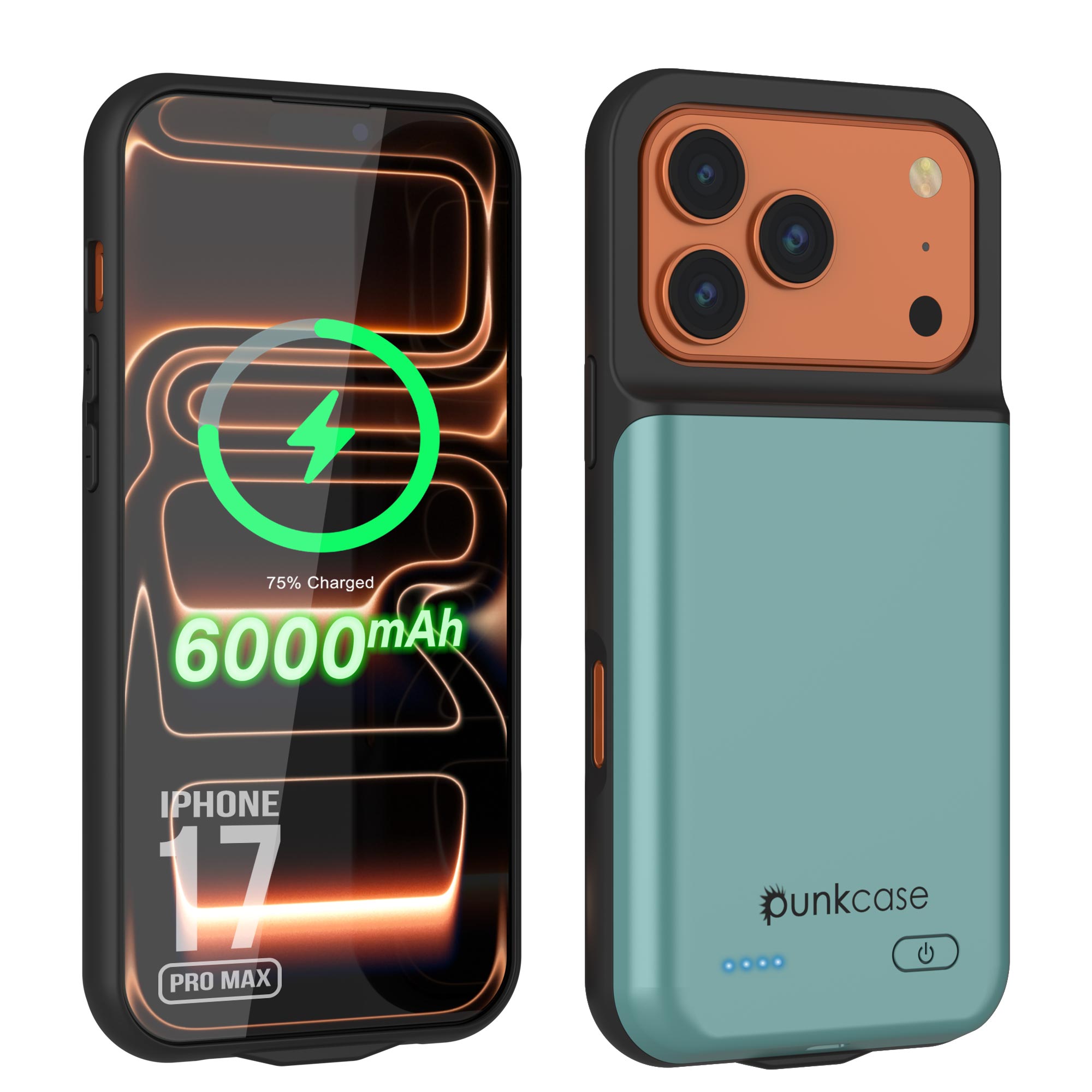 iPhone 17 Pro Max Battery Case, PunkJuice 6000mah Fast Charging Case [Teal]