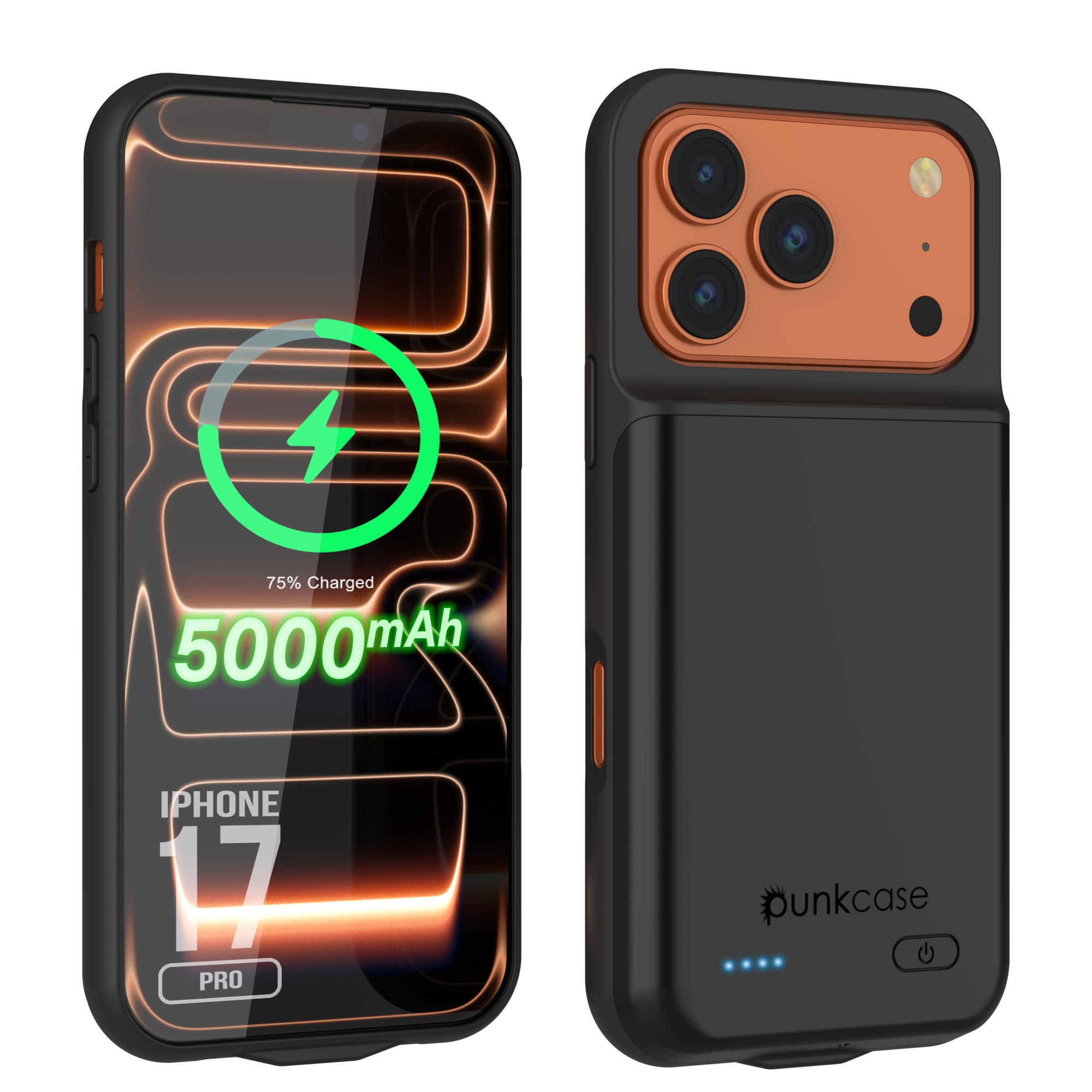 iPhone 17 Pro Battery Case, PunkJuice 5000mAH Fast Charging Case [Black]