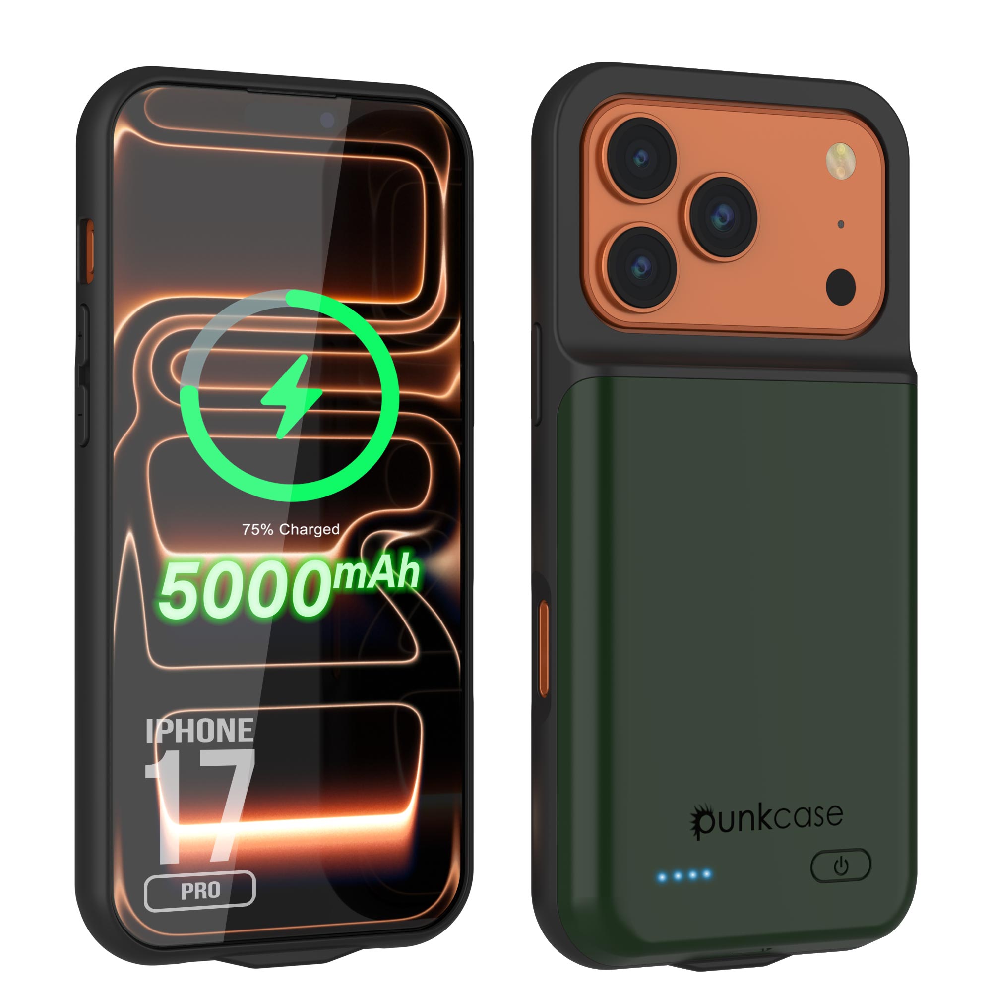 iPhone 17 Pro Battery Case, PunkJuice 5000mAH Fast Charging Case [Green]
