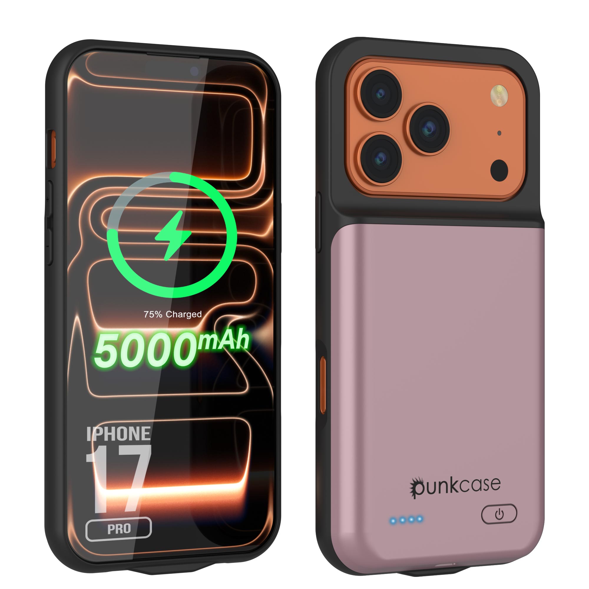 iPhone 17 Pro Battery Case, PunkJuice 5000mAH Fast Charging Case [Rose-Gold]