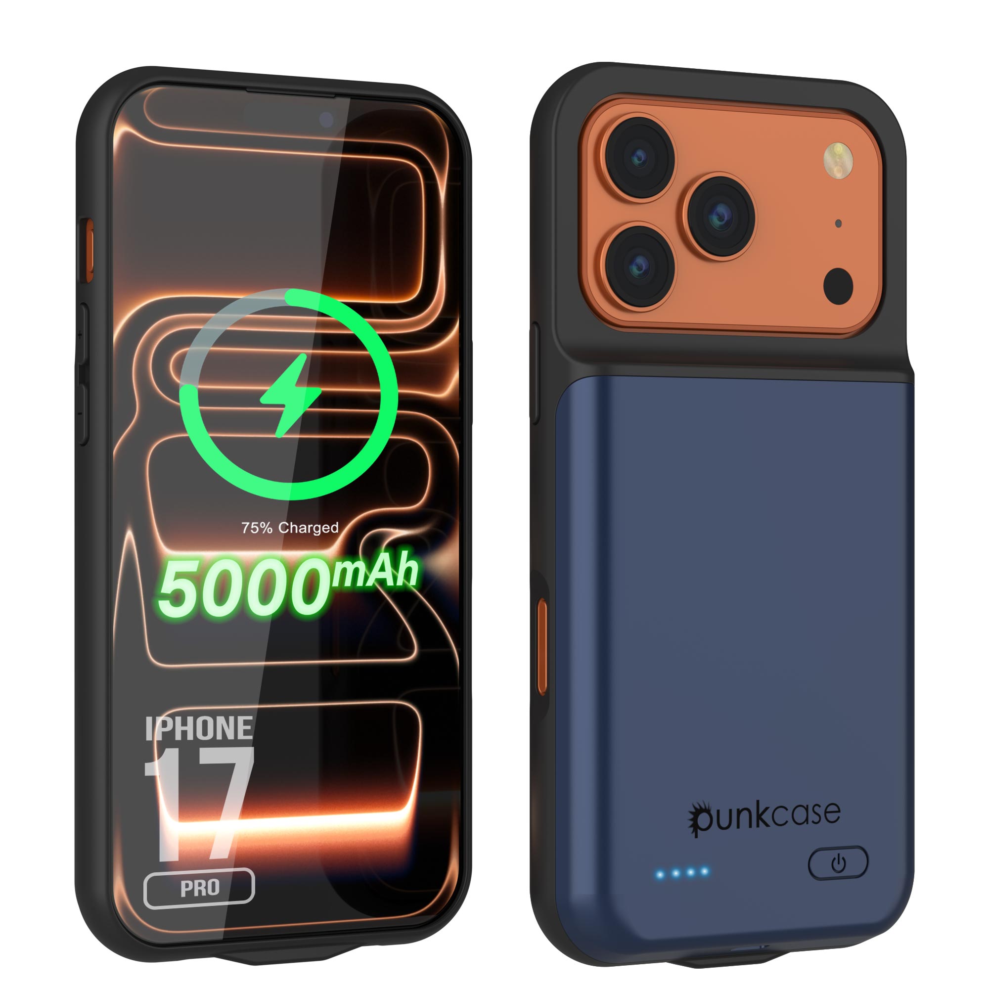 iPhone 17 Pro Battery Case, PunkJuice 5000mAH Fast Charging Case [Navy Blue]