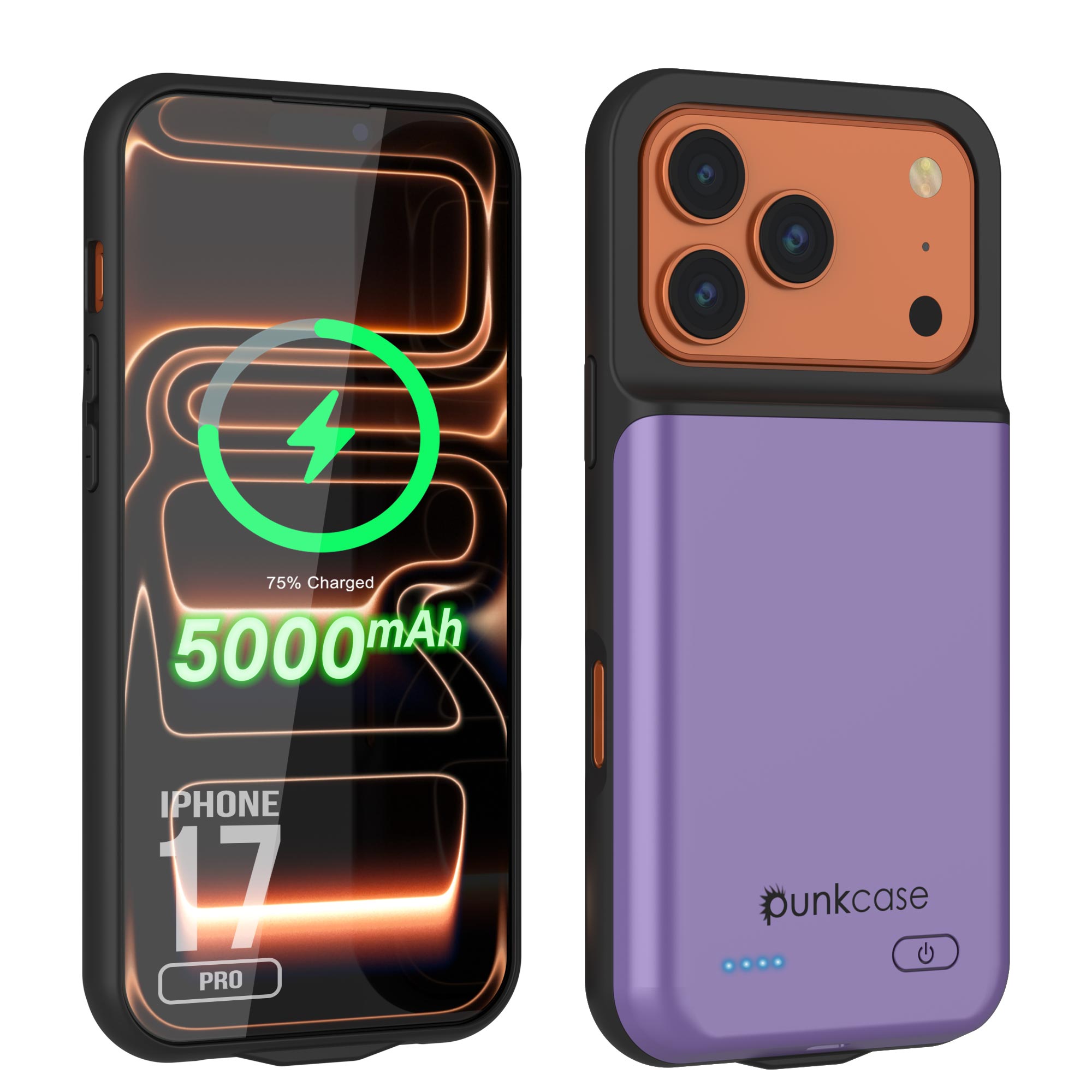 iPhone 17 Pro Battery Case, PunkJuice 5000mAH Fast Charging Case [Purple]