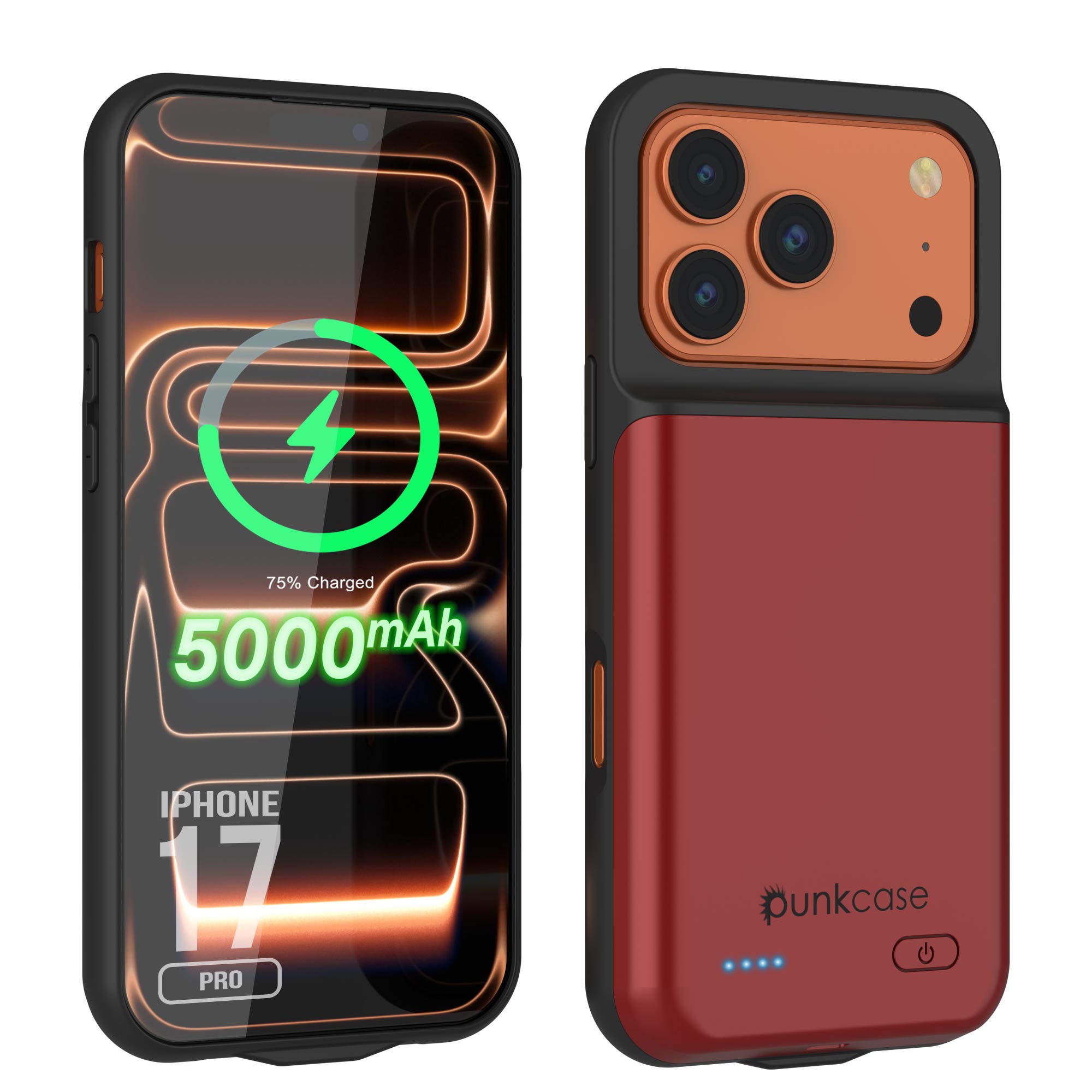 iPhone 17 Pro Battery Case, PunkJuice 5000mAH Fast Charging Case Red]