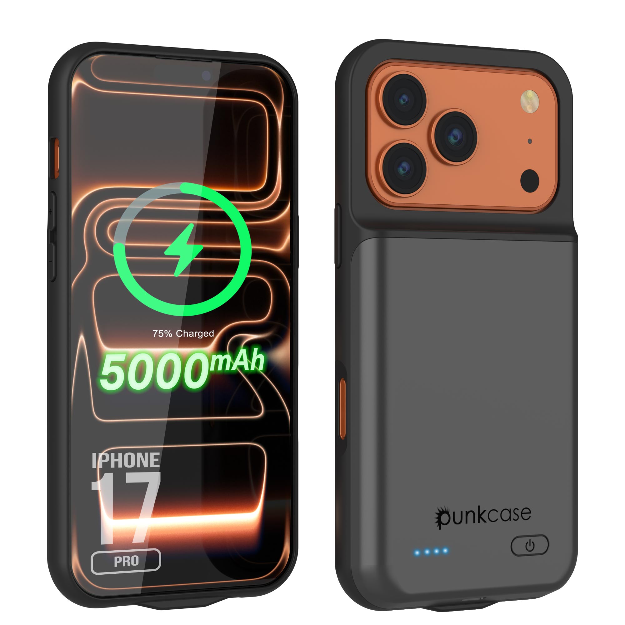 iPhone 17 Pro Battery Case, PunkJuice 5000mAH Fast Charging Case [Grey]