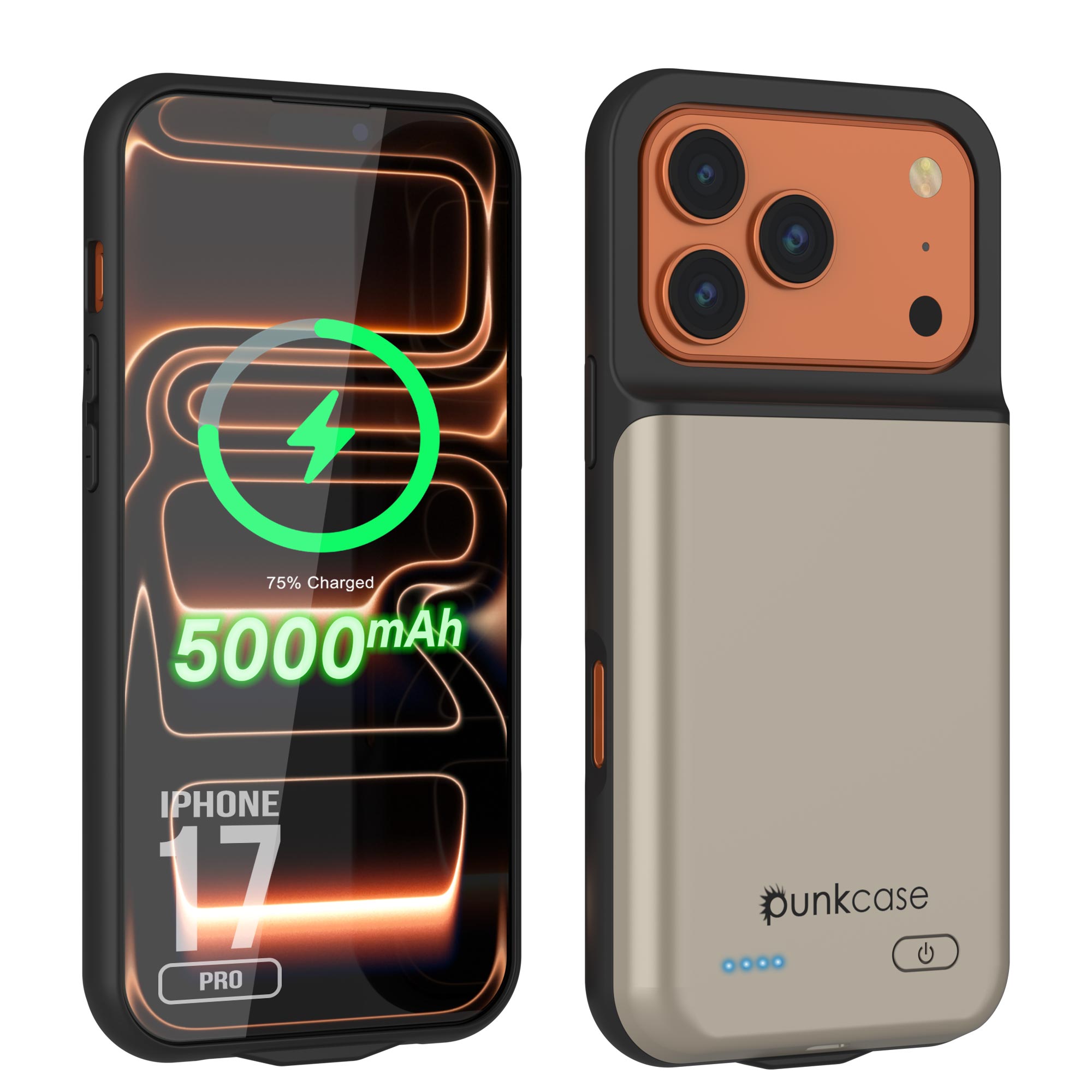 iPhone 17 Pro Battery Case, PunkJuice 5000mAH Fast Charging Case [Gold]