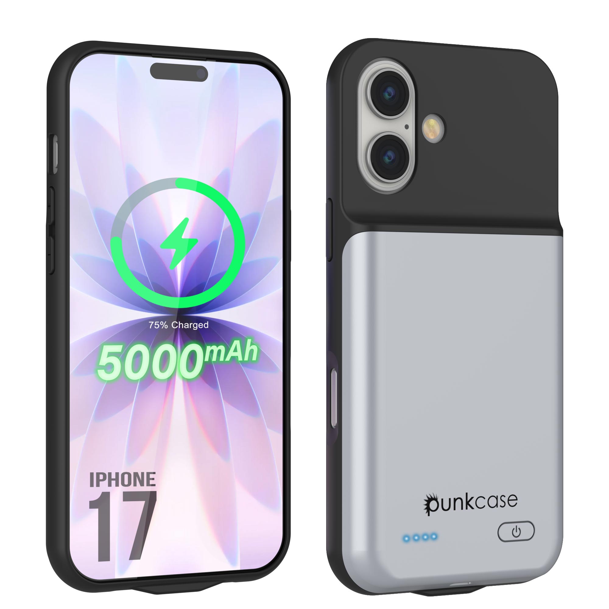 iPhone 17 Battery Case, PunkJuice 5000mAH Fast Charging Case [White]