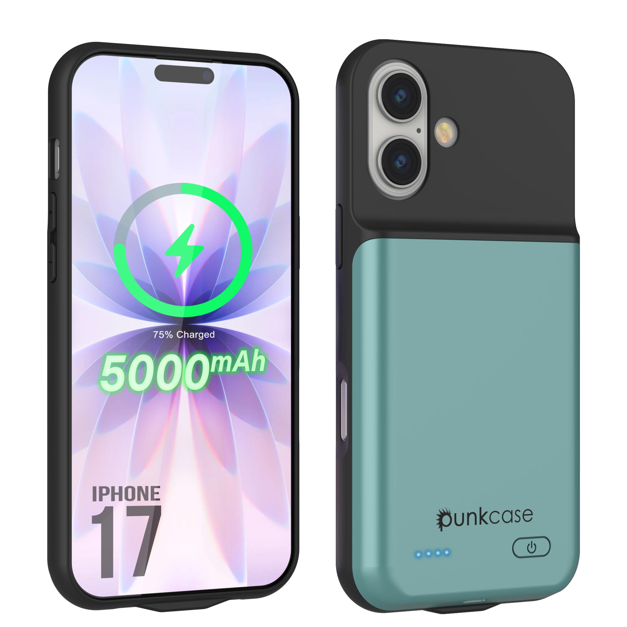 iPhone 17 Battery Case, PunkJuice 5000mAH Fast Charging Case [Teal]