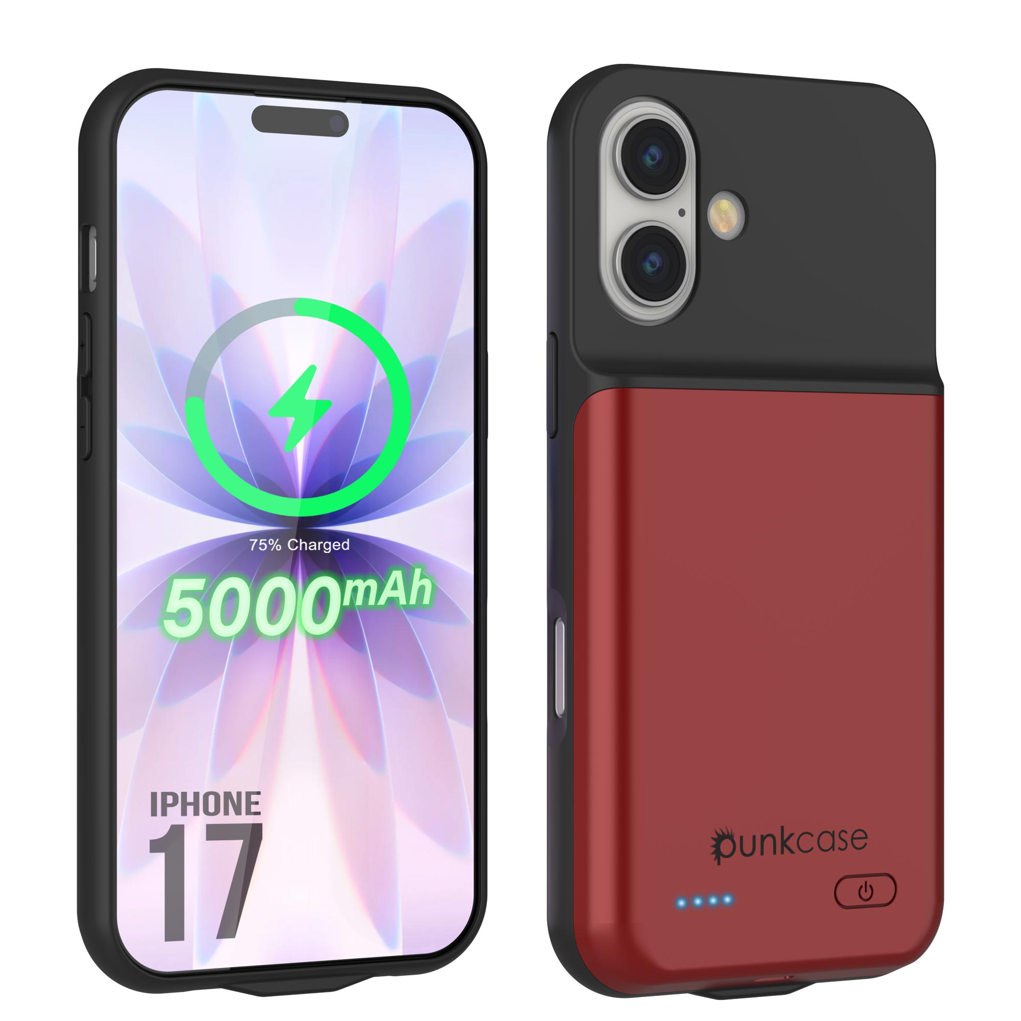 iPhone 17 Battery Case, PunkJuice 5000mAH Fast Charging Case [Red]