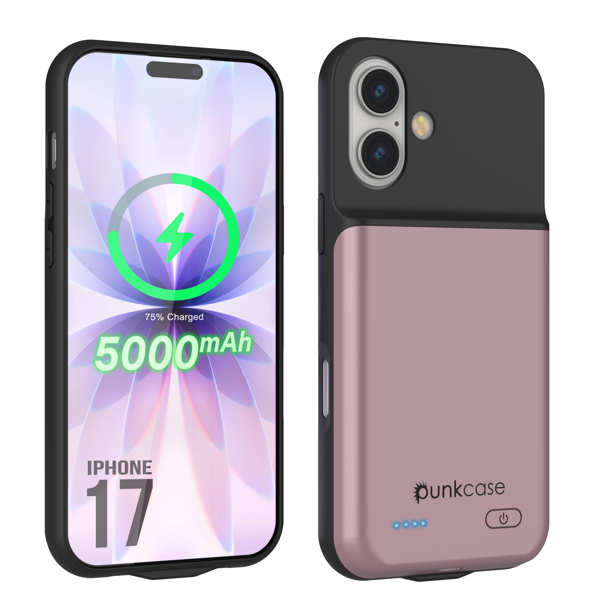 iPhone 17 Battery Case, PunkJuice 5000mAH Fast Charging Case [Rose-Gold]