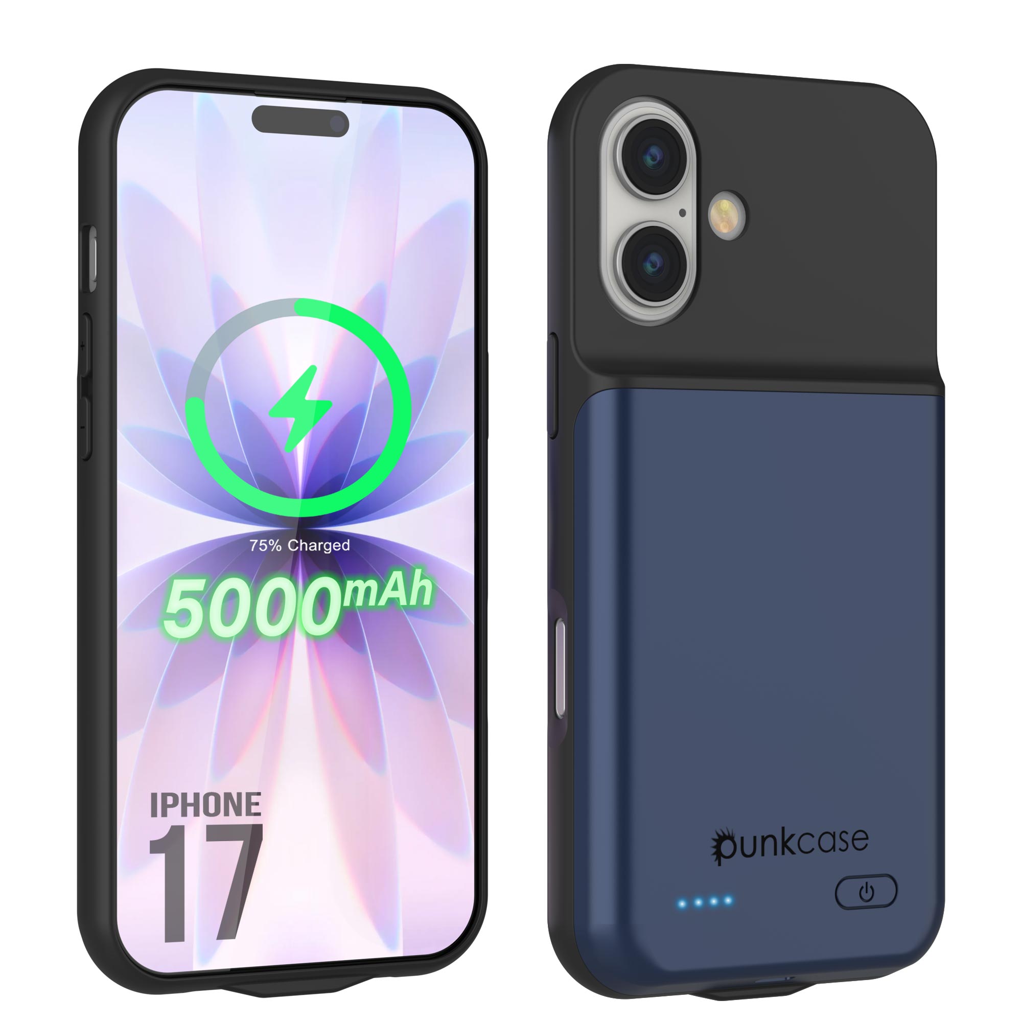 iPhone 17 Battery Case, PunkJuice 5000mAH Fast Charging Case [Navy Blue]