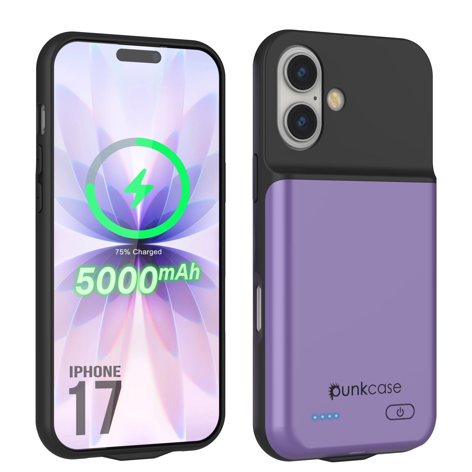 iPhone 17 Battery Case, PunkJuice 5000mAH Fast Charging Case [Purple]