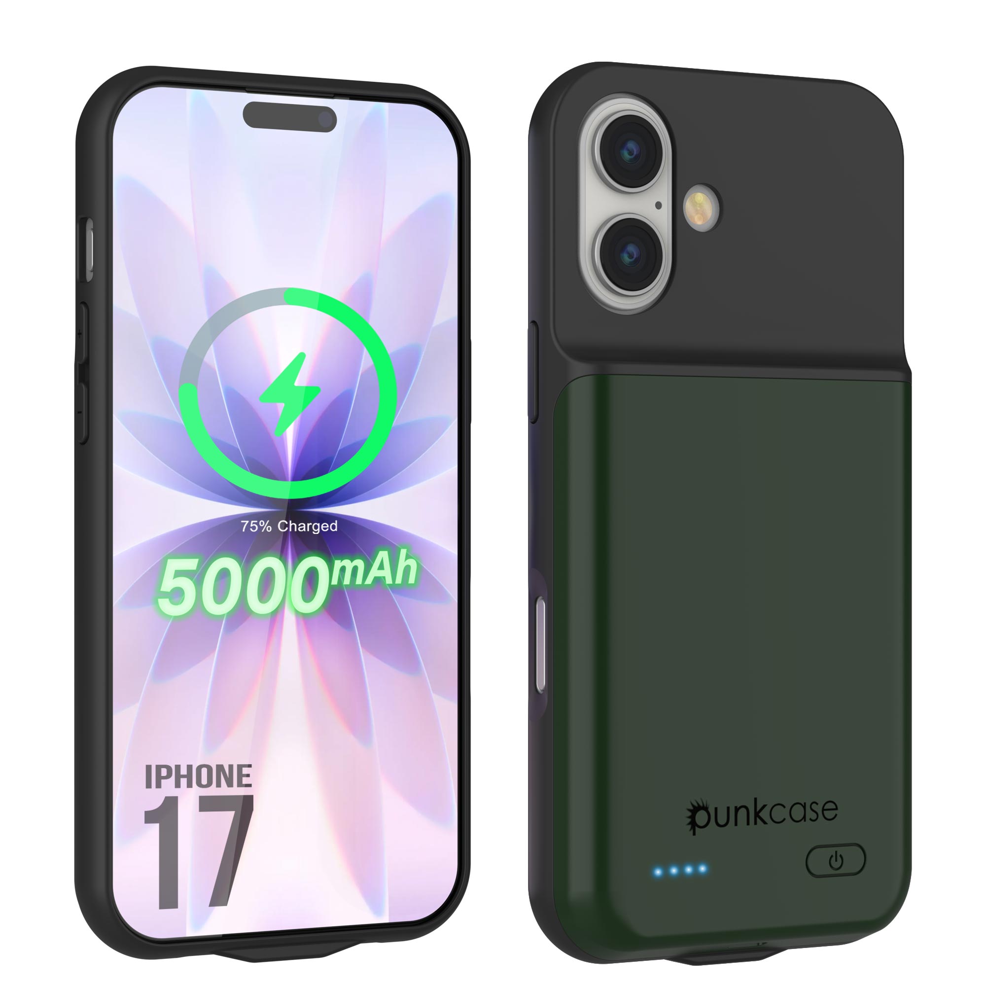 iPhone 17 Battery Case, PunkJuice 5000mAH Fast Charging Case [Green]