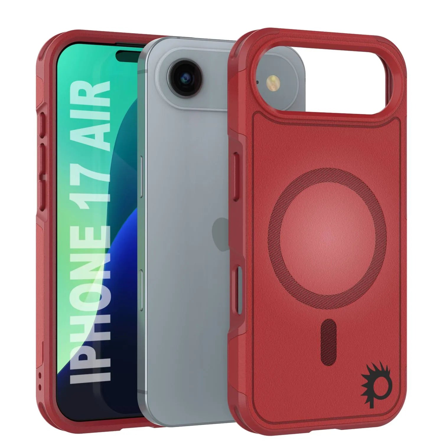 PunkCase iPhone 17 Air Case, [Spartan 2.0 Series] Clear Rugged Heavy Duty Cover W/Built in Screen Protector [red]